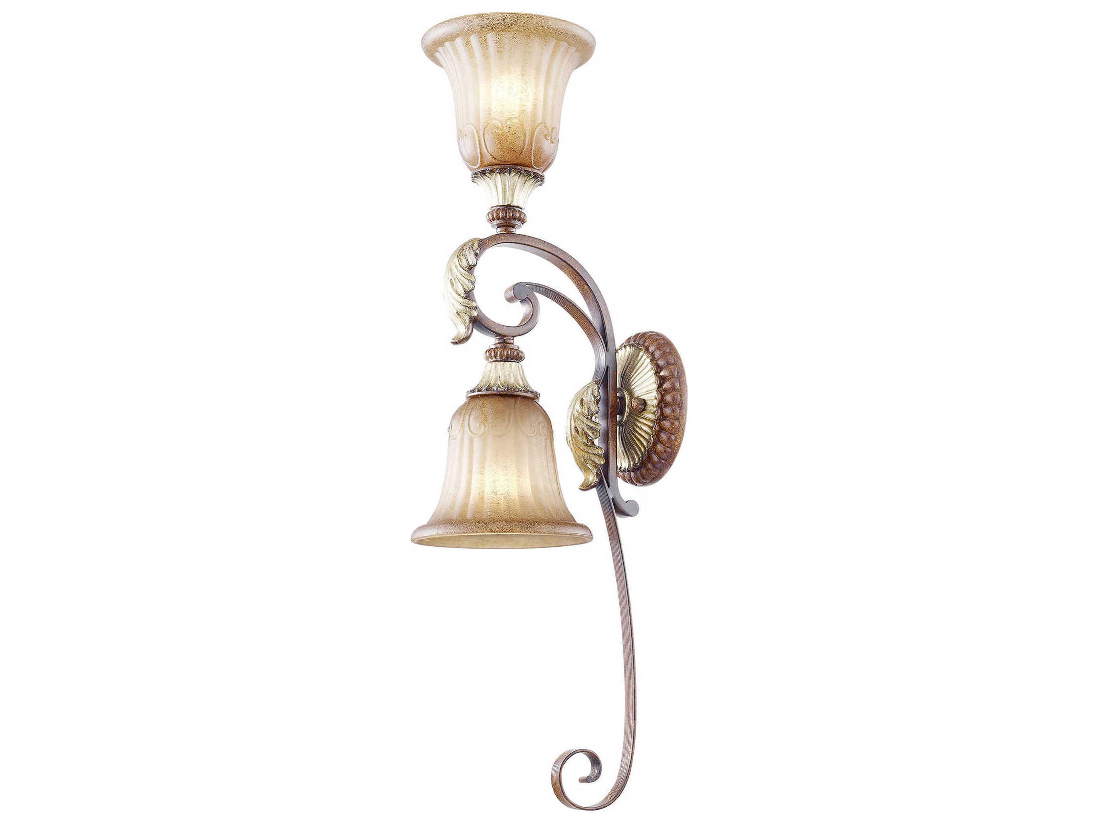 Livex Lighting Villa Verona 2-Light Bronze Aged Gold Leaf Glass Wall Sconce
