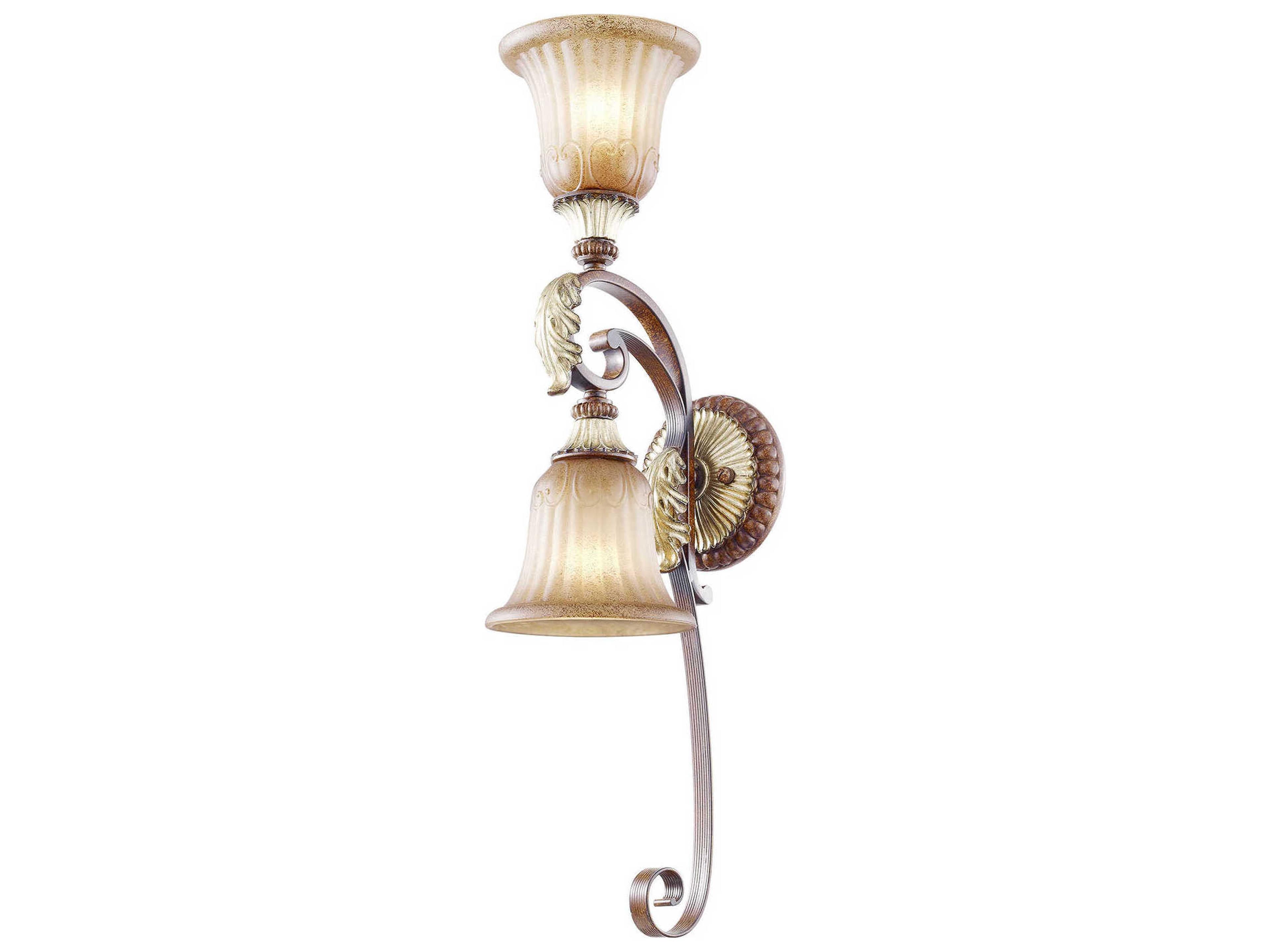 Livex Lighting Villa Verona 2-Light Bronze Aged Gold Leaf Glass Wall Sconce