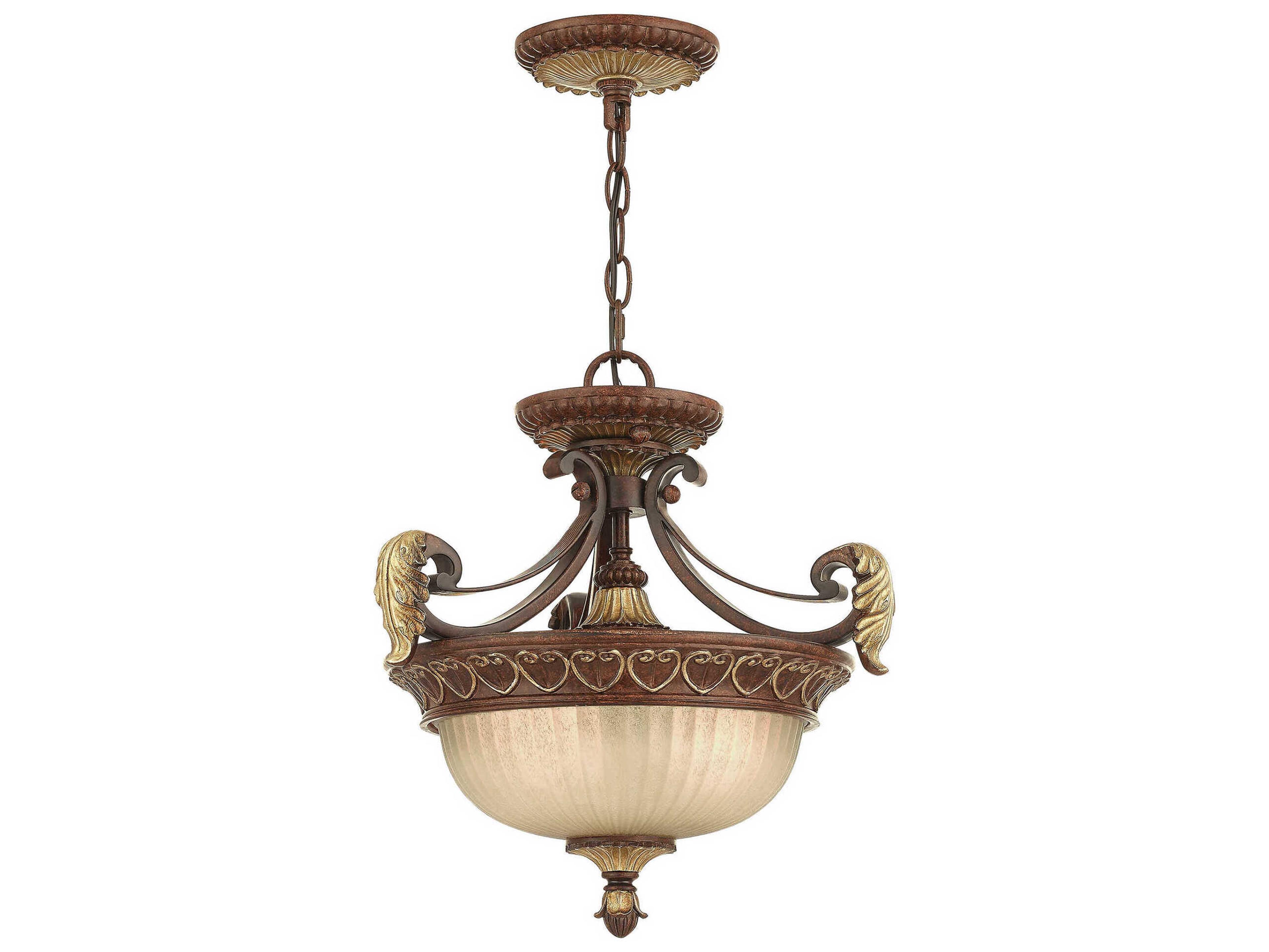 Villa Verona 2-Light Bronze Aged Gold Leaf Glass Pendant