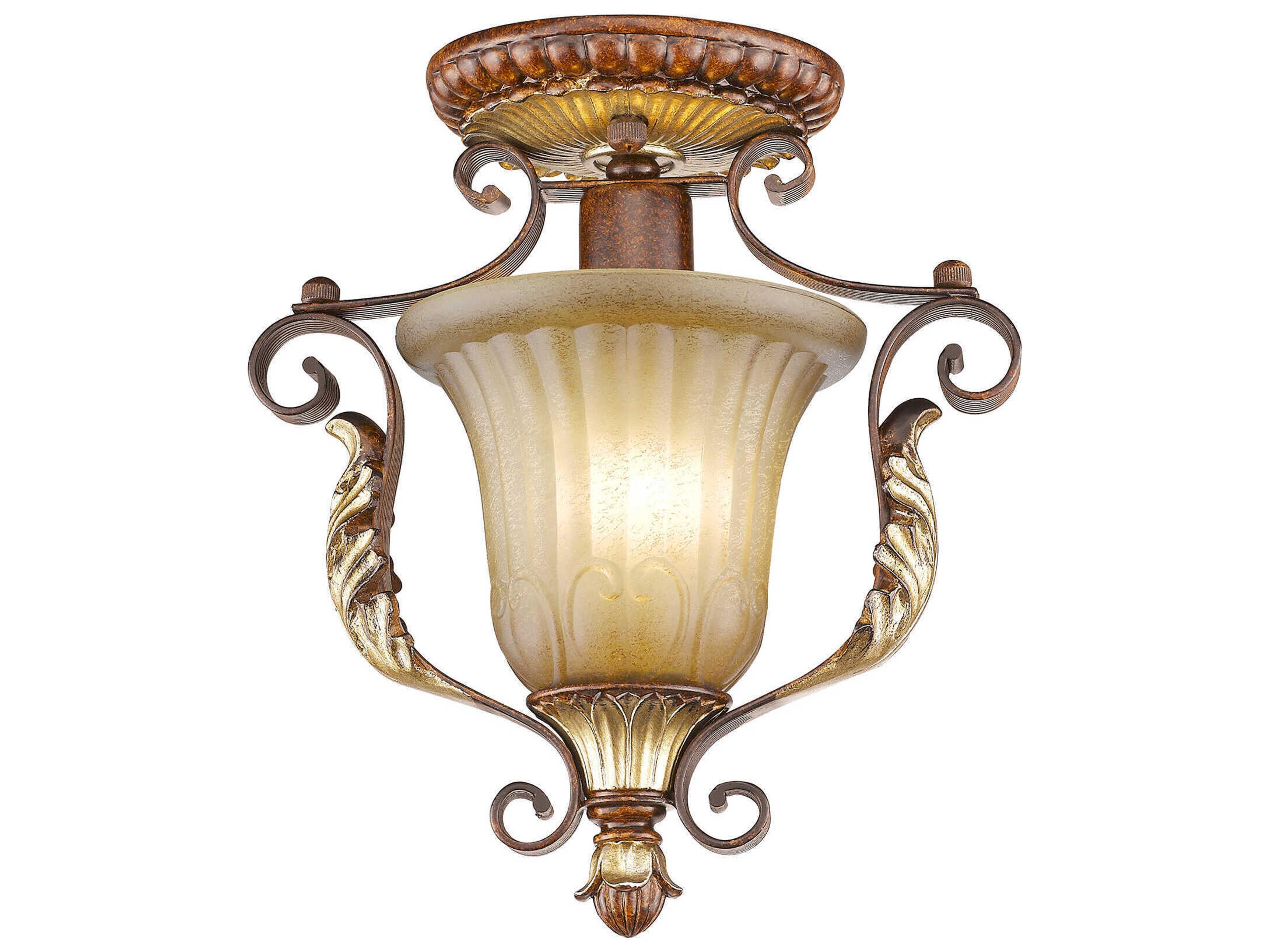 Livex Lighting Villa Verona 1-Light Bronze Aged Gold Leaf Glass Bell Semi Flush Mount