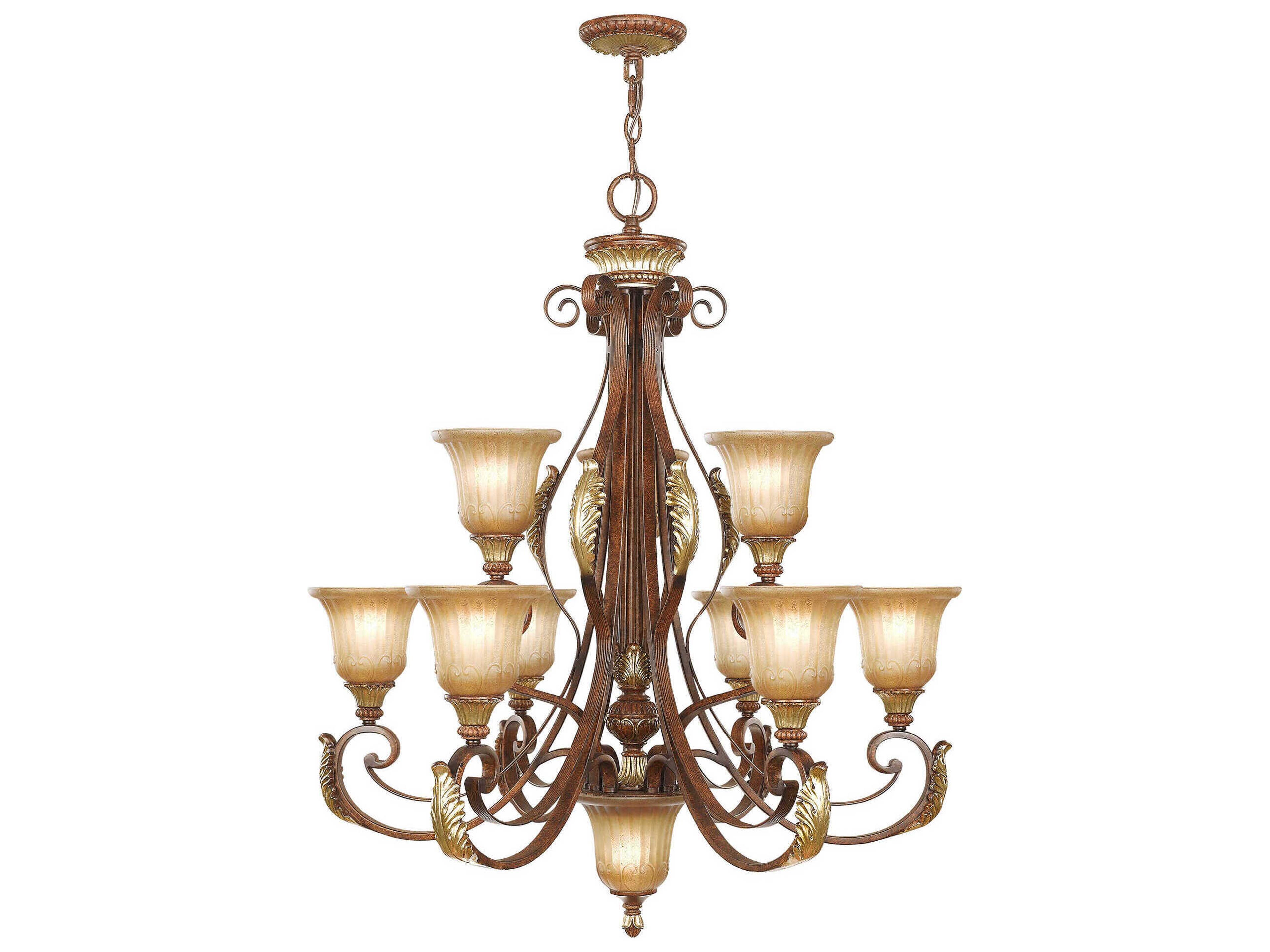 Villa Verona 10-Light Bronze Aged Gold Leaf Glass Bell Chandelier
