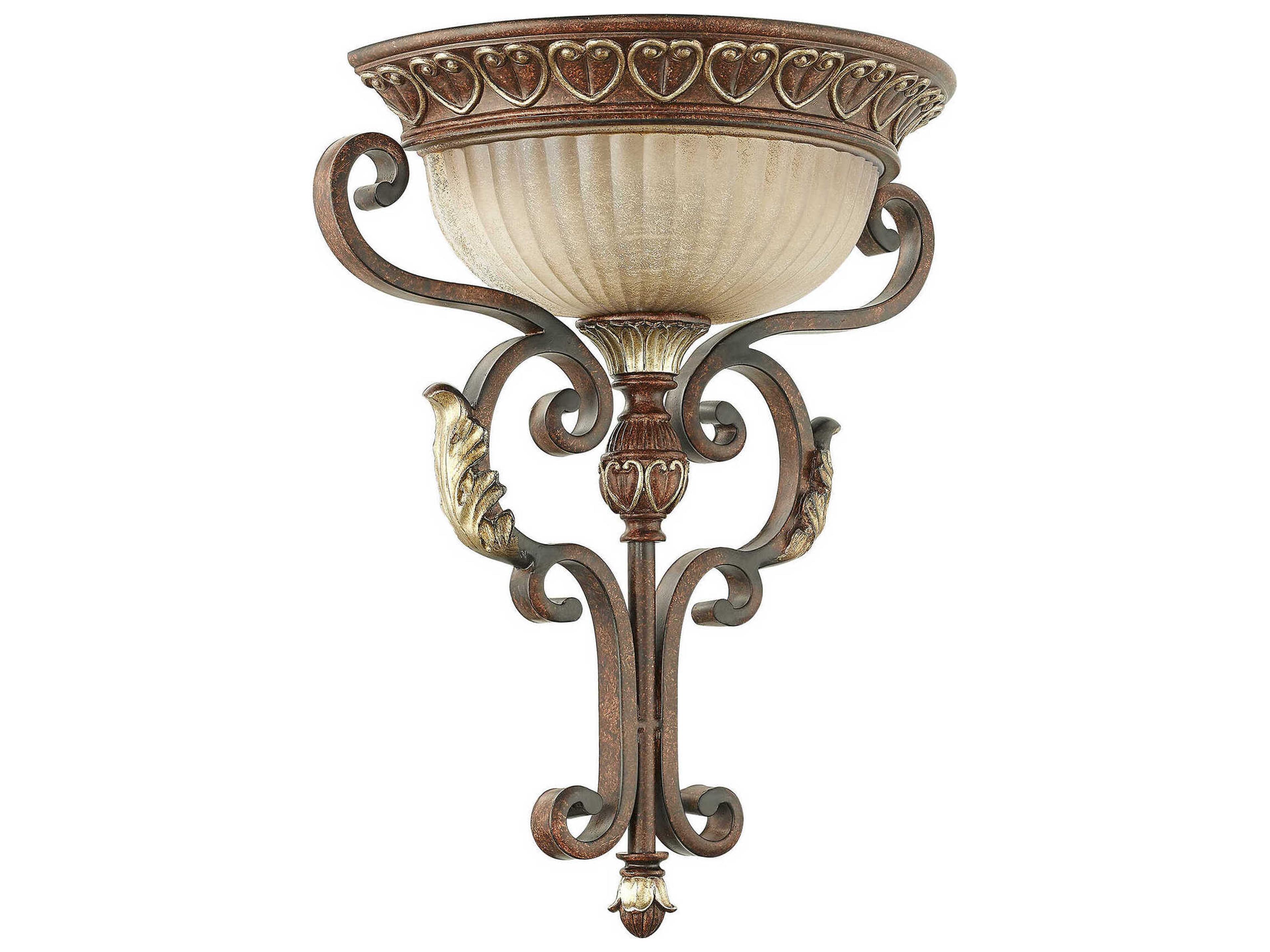 Villa Verona 1-Light Bronze Aged Gold Leaf Glass Wall Sconce