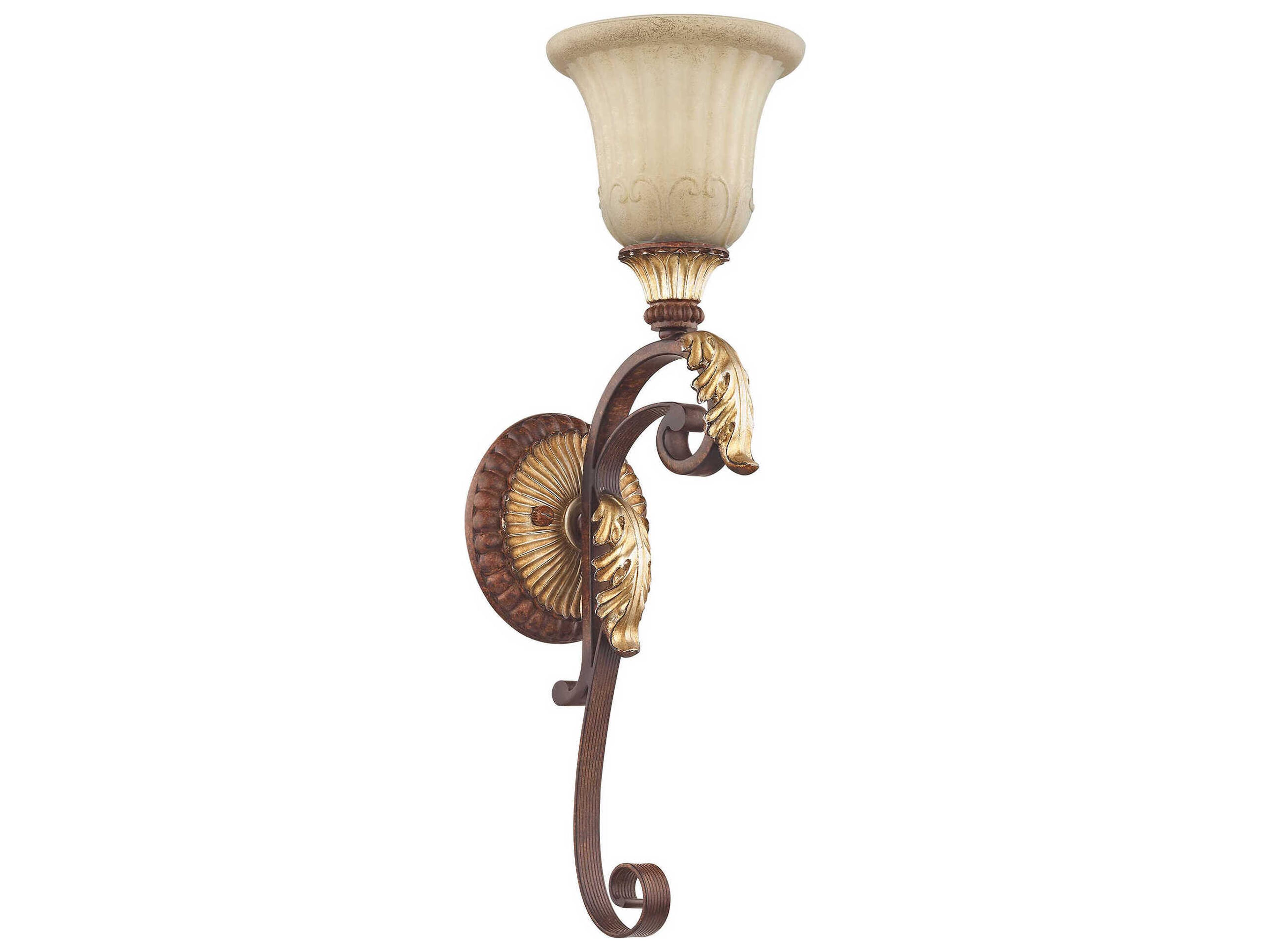 Livex Lighting Villa Verona 1-Light Bronze Aged Gold Leaf Glass Wall Sconce
