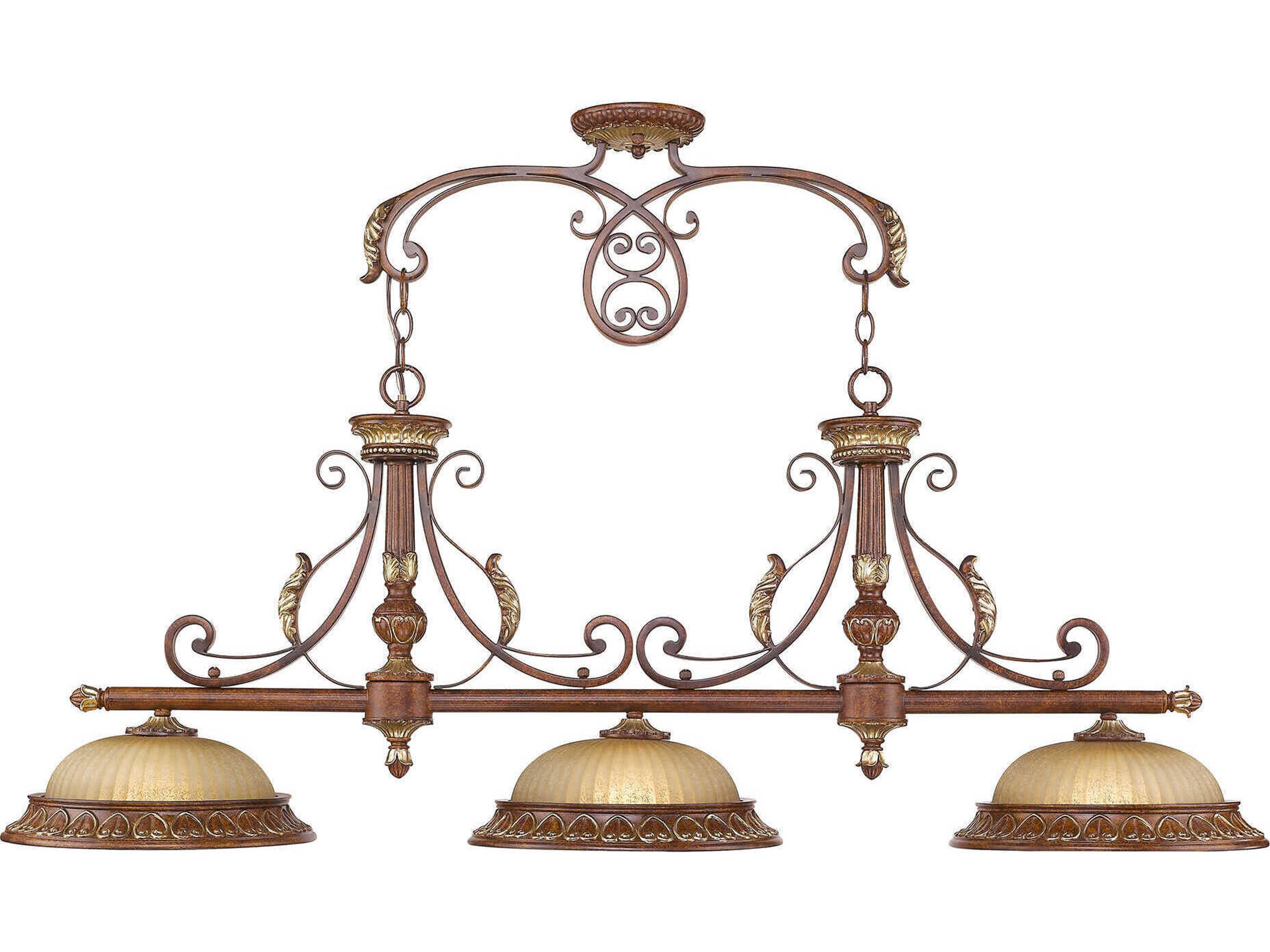 Villa Verona 3-Light Bronze Aged Gold Leaf Glass Dome Island Pendant