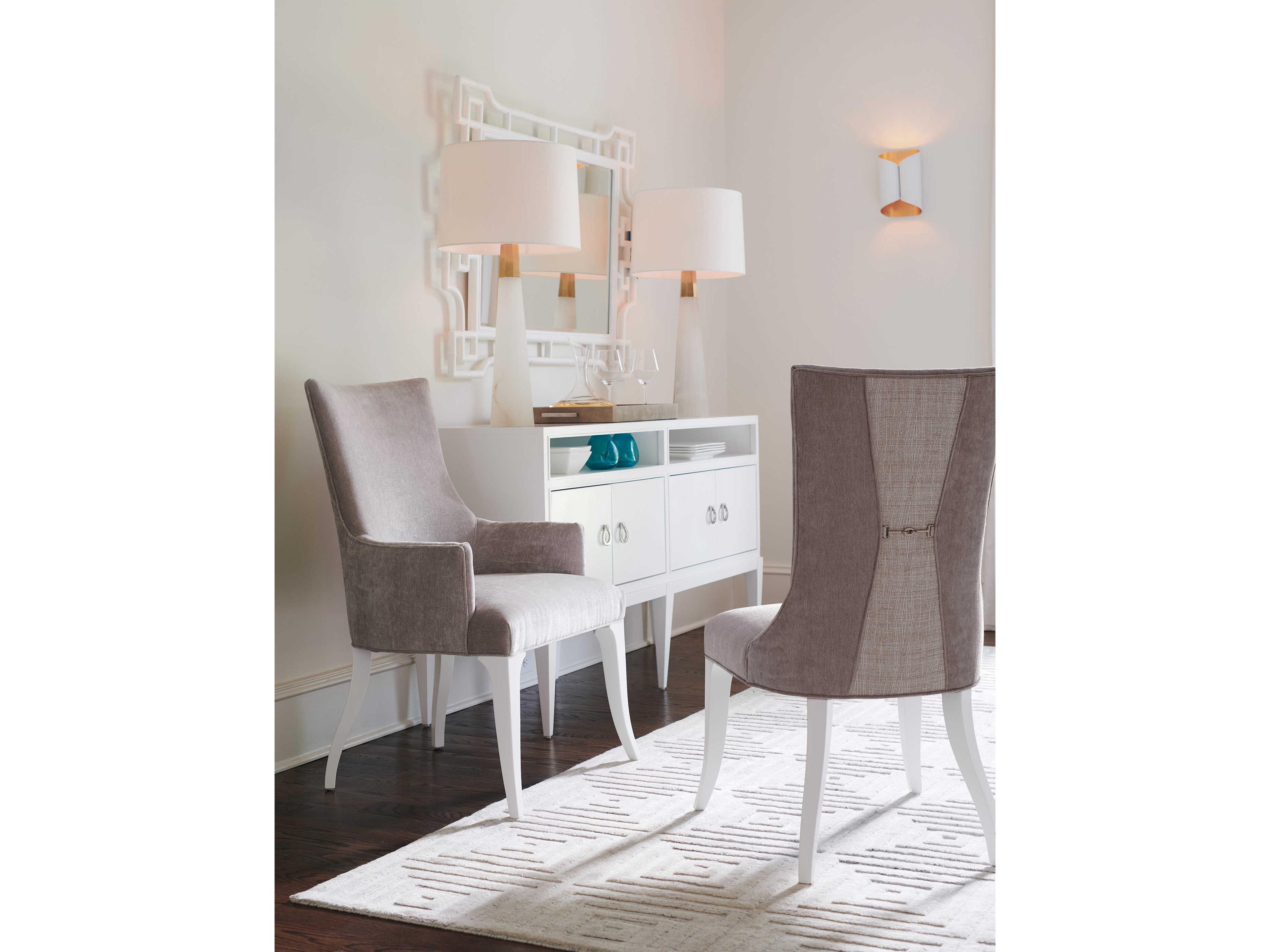 Lexington Avondale Maple Wood Beige Upholstered Arm Dining Chair