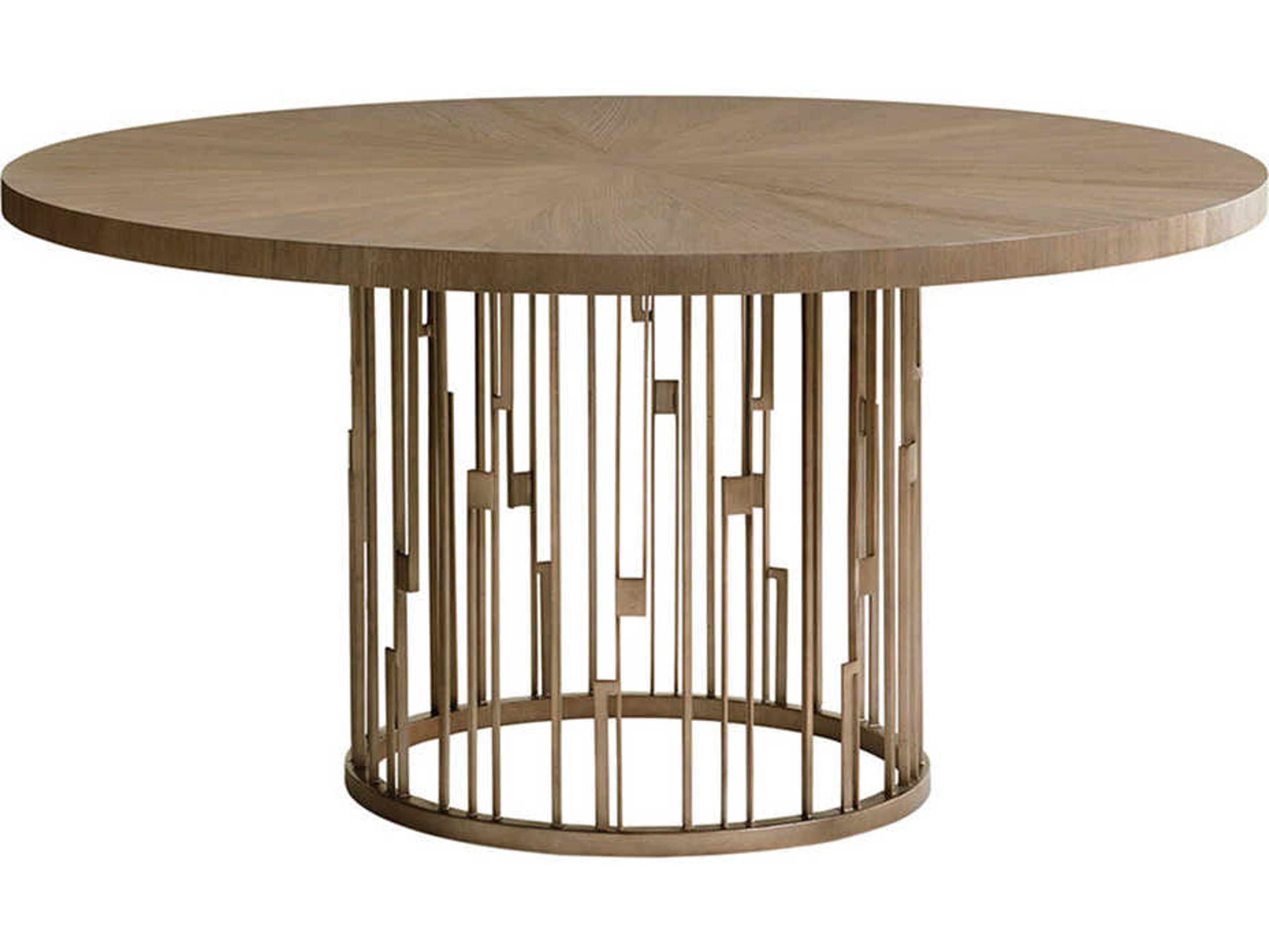 Shadow Play Round Wood Taupe Grey Burnished Silver Dining Table