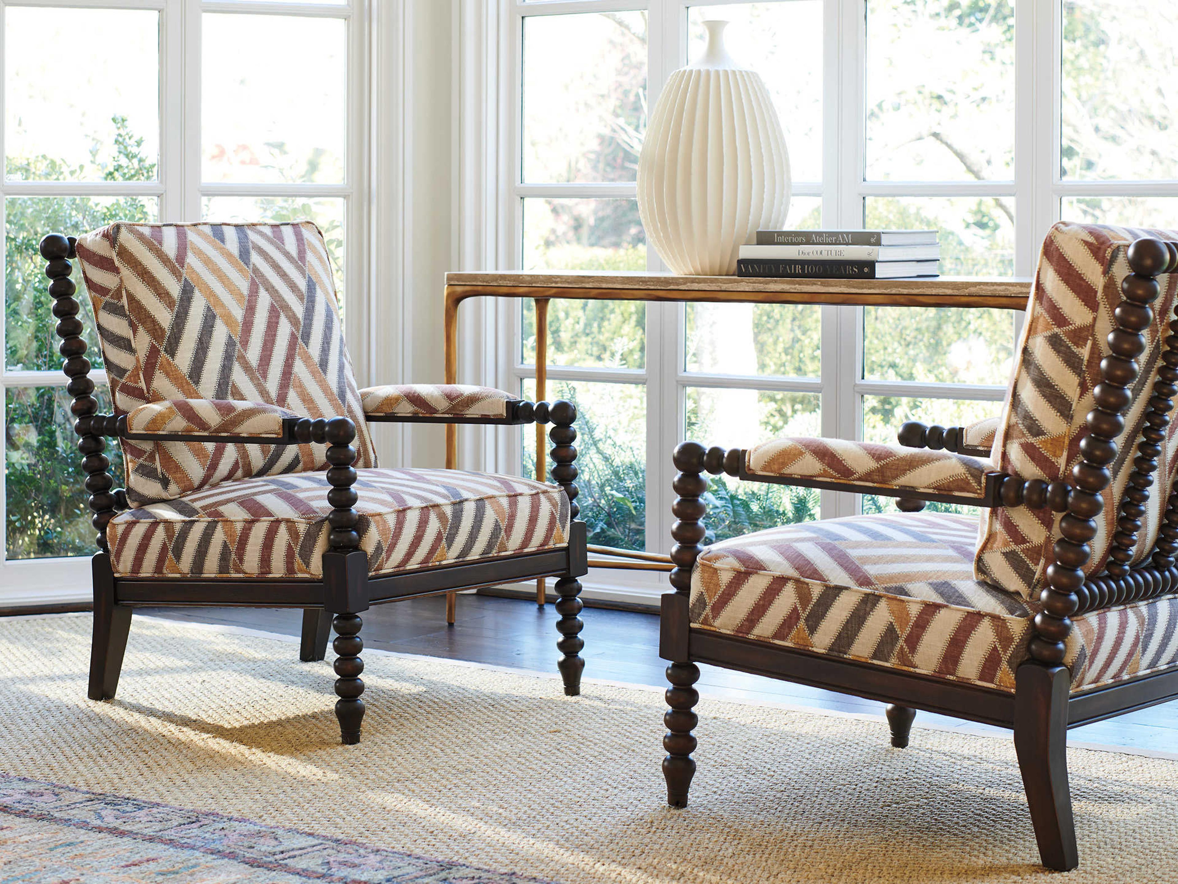 Lexington Silverado Rectangular Stone Brwon Travertine Brass Console Table