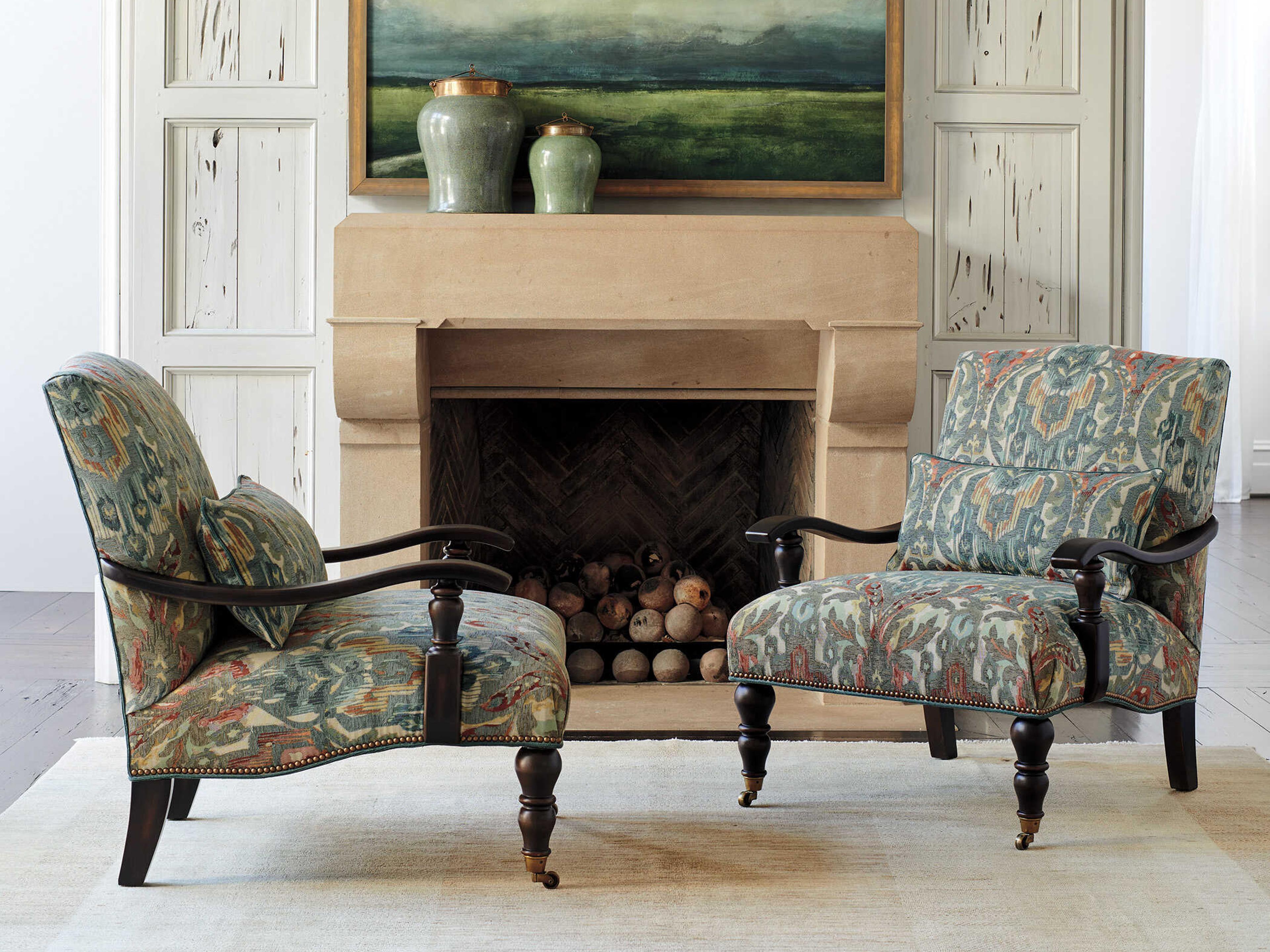 Lexington Silverado Rolling Blue Fabric Accent Chair