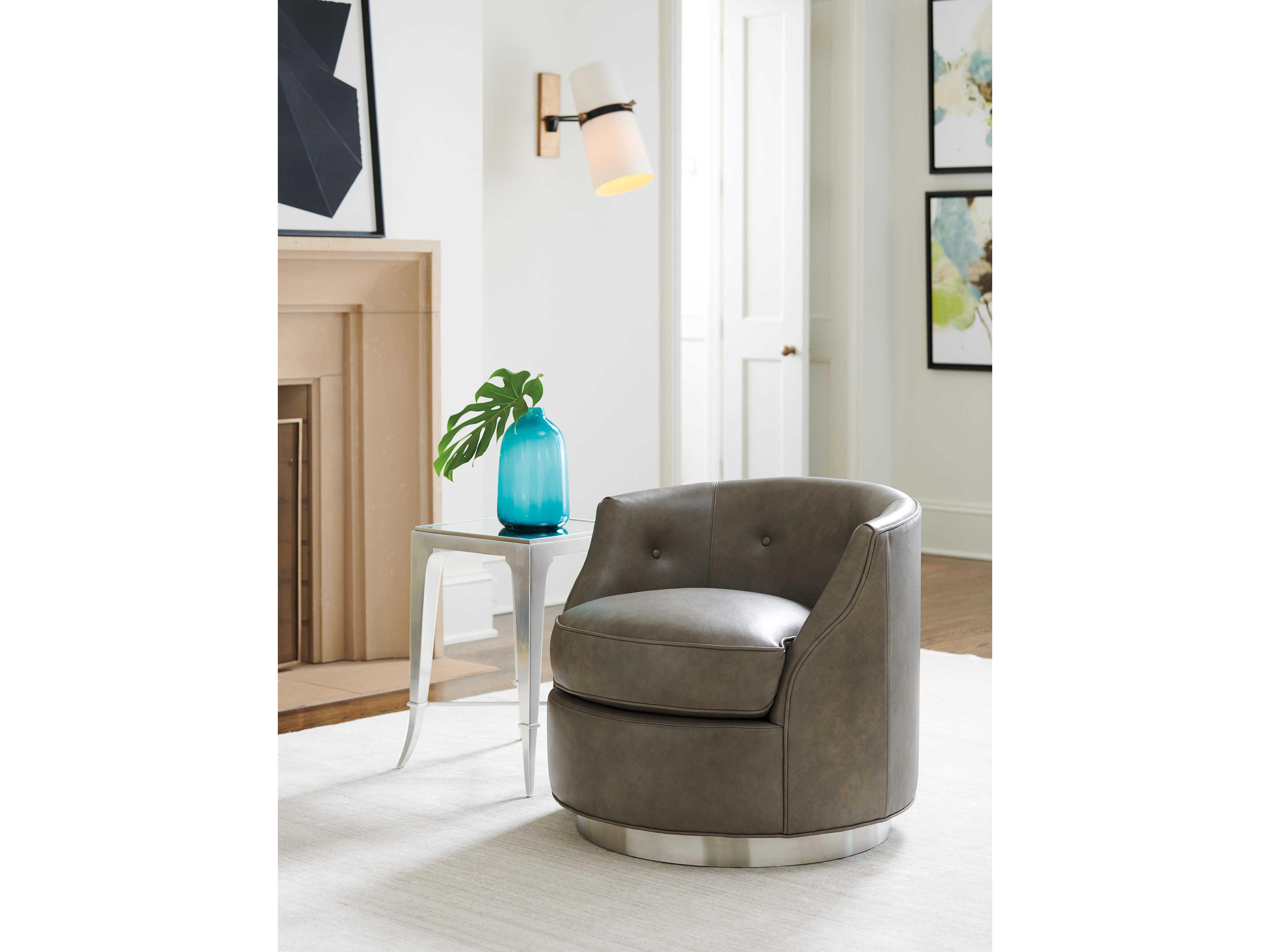 Lexington Avondale Swivel Gray Leather Accent Chair