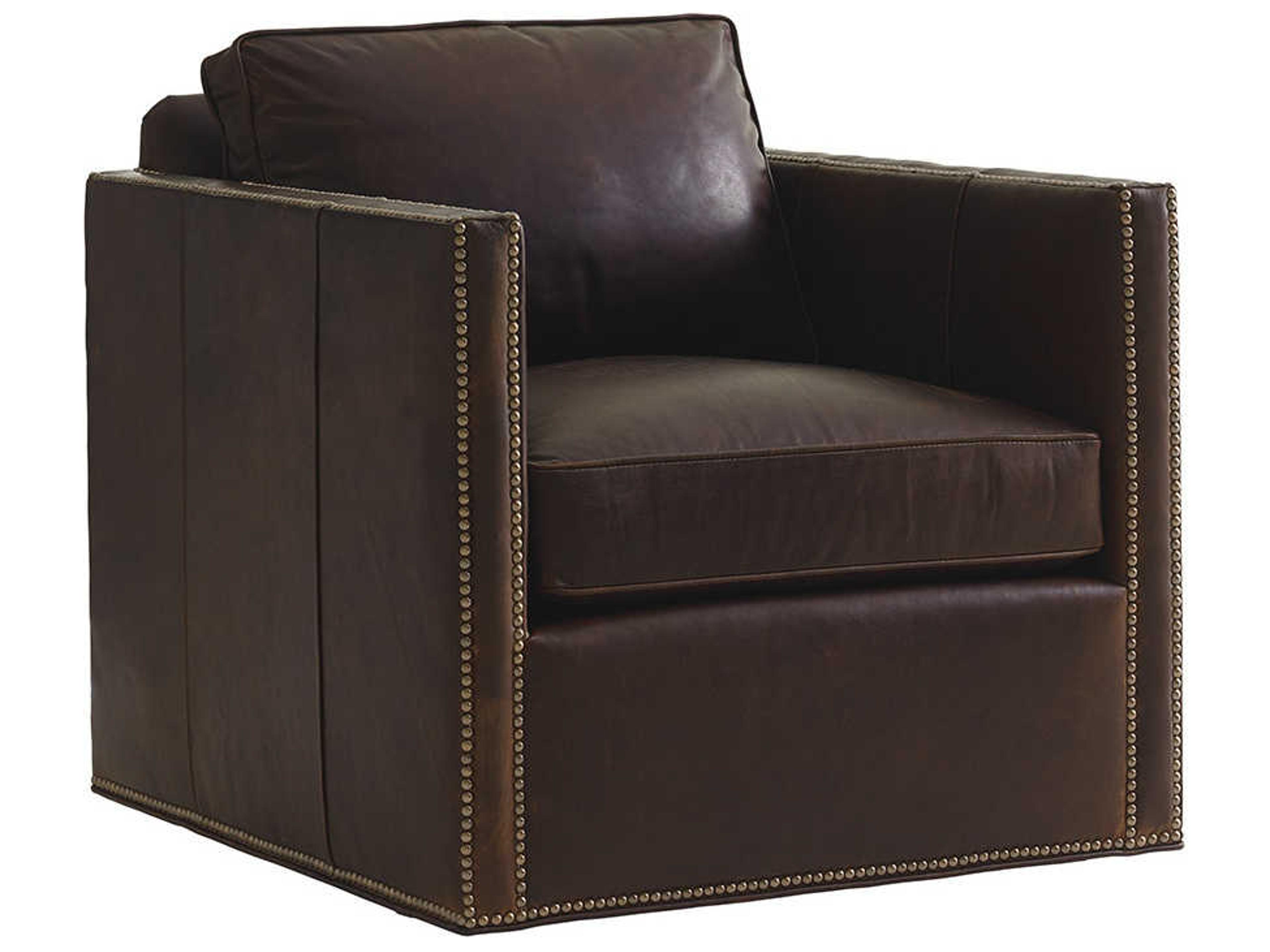 Shadow Play Swivel Brown Leather Accent Chair