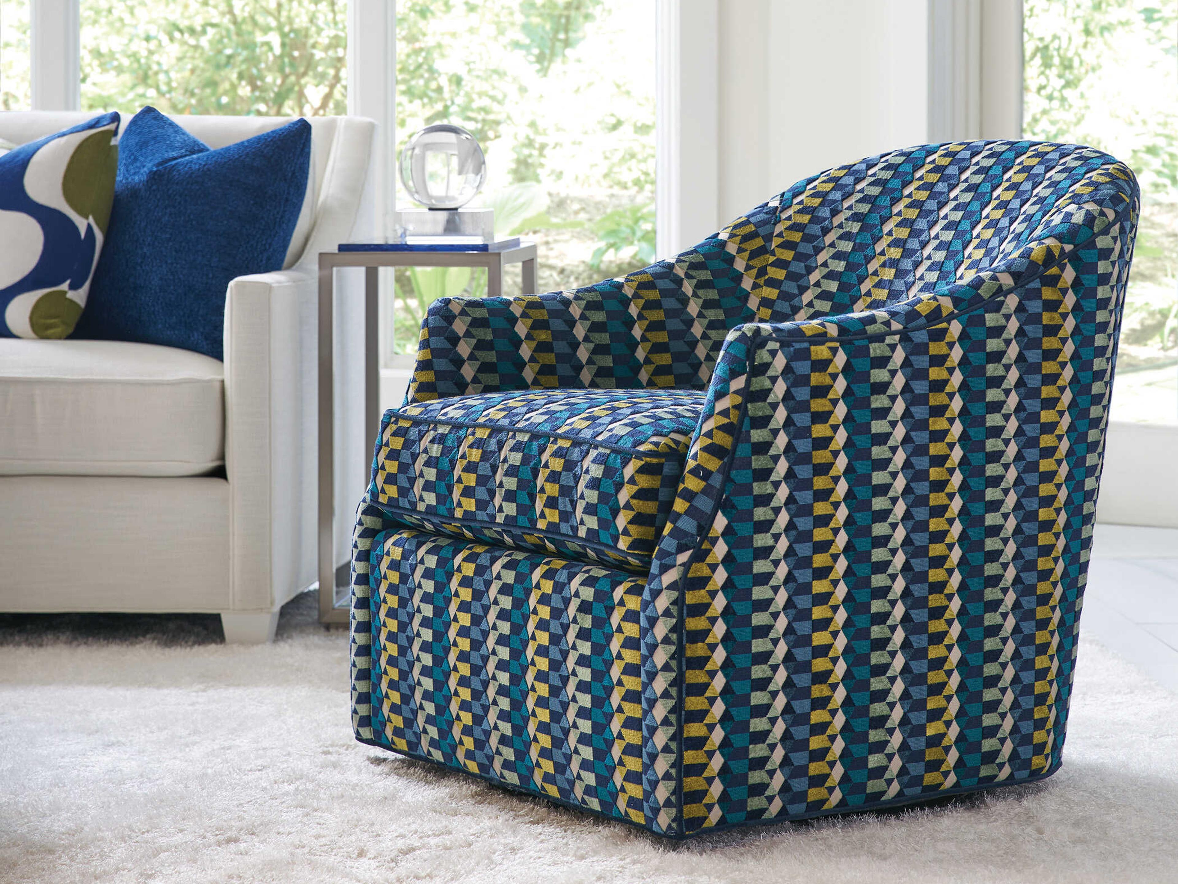 Lexington Ariana Swivel Blue Fabric Accent Chair