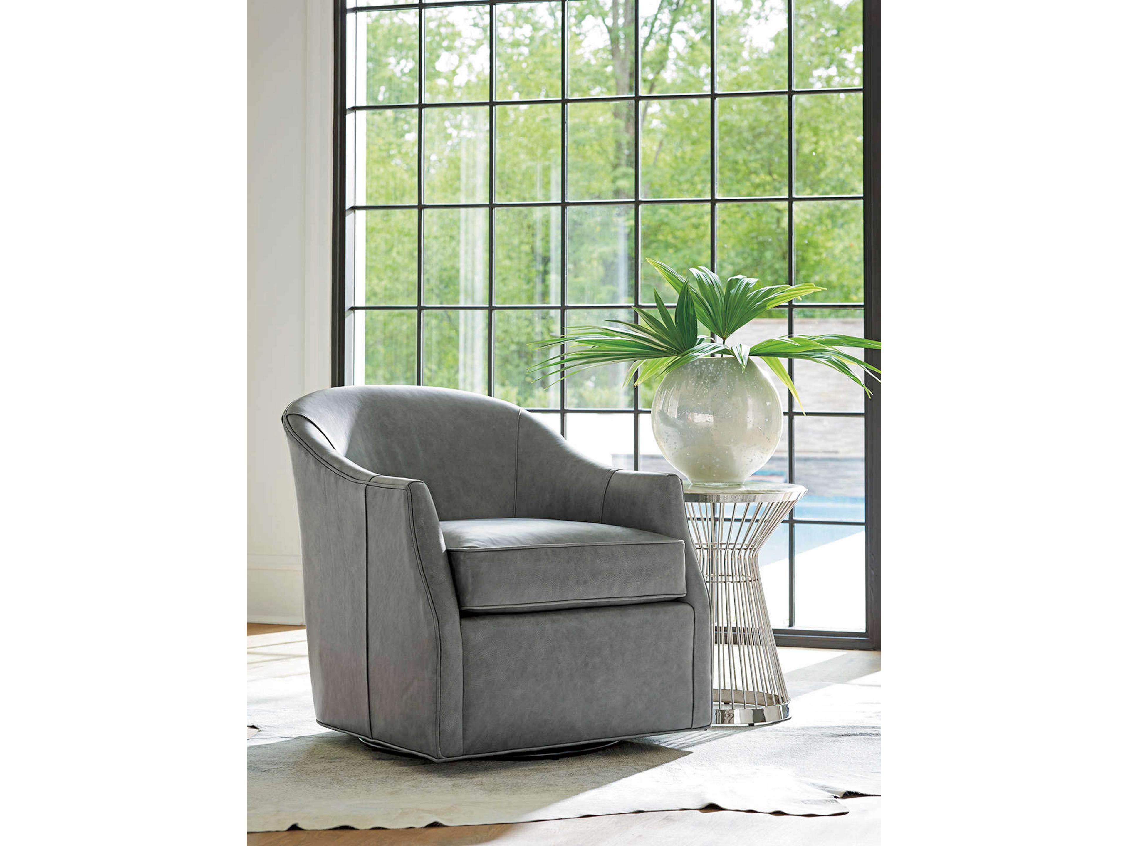 Lexington Ariana Swivel Gray Leather Accent Chair