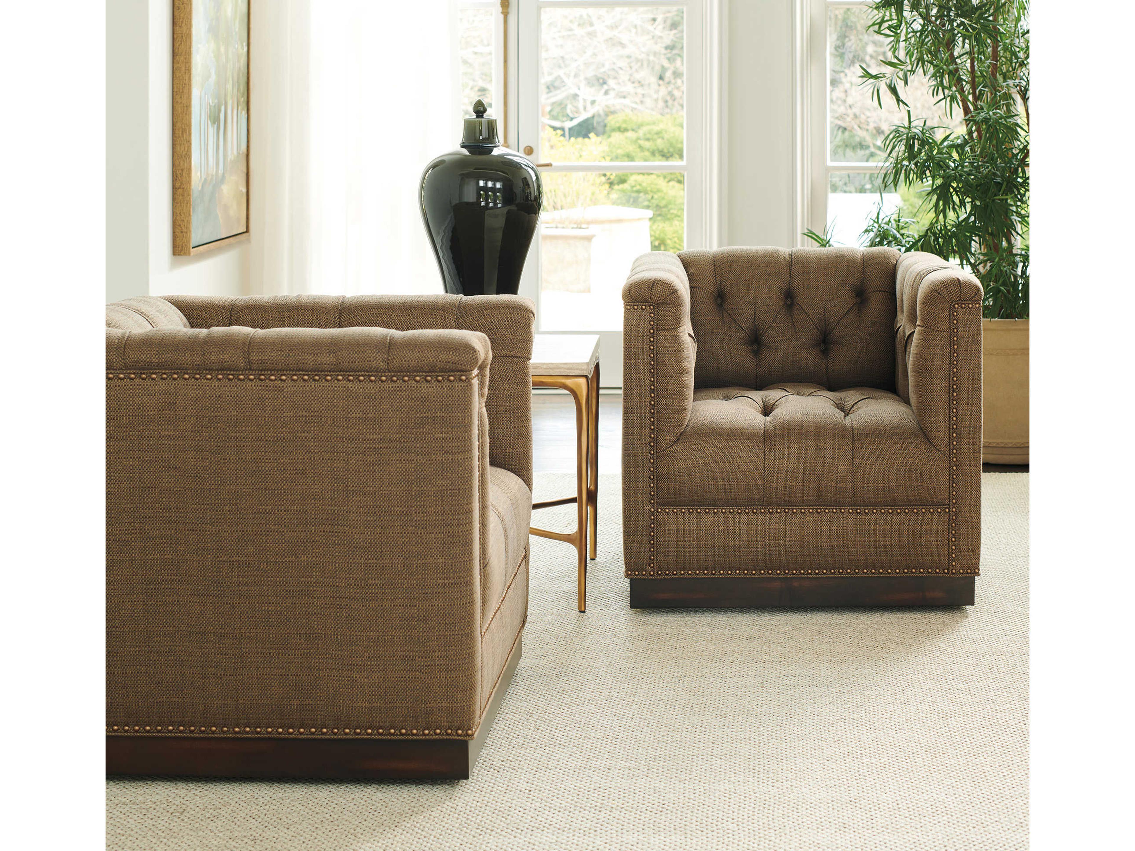 Lexington Silverado Swivel Brown Fabric Tufted Accent Chair