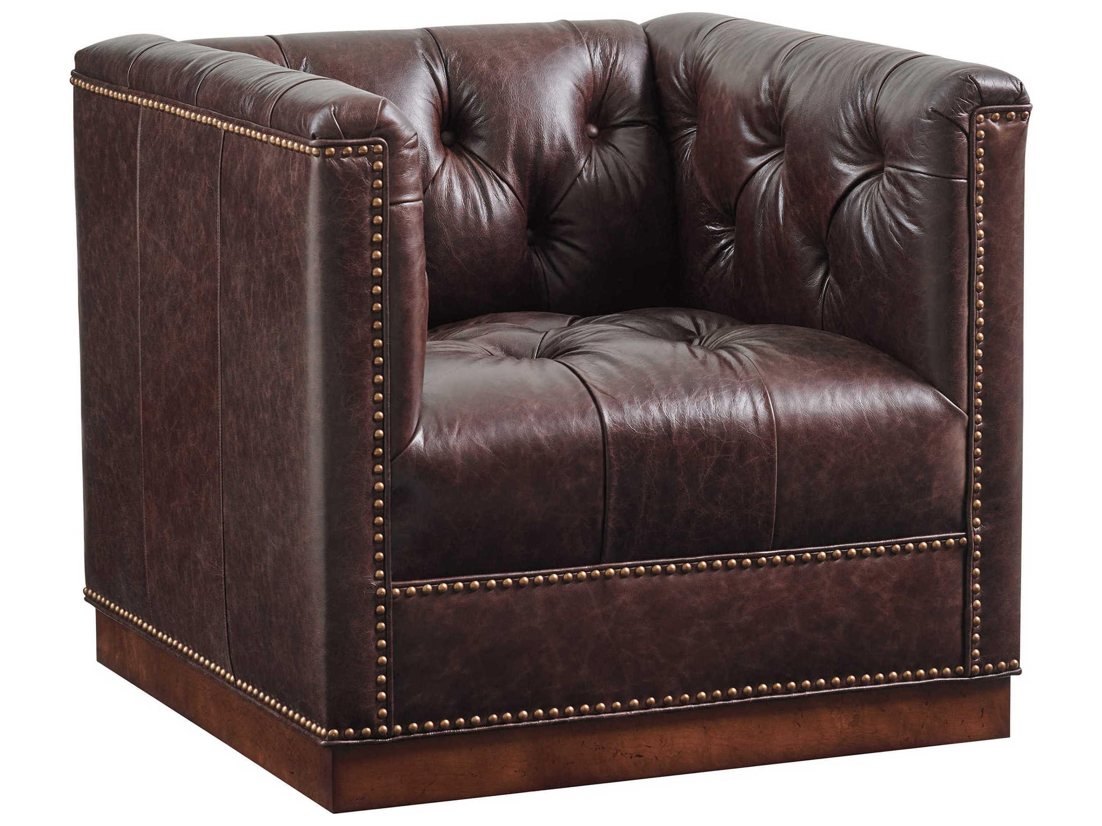 Silverado Swivel Brown Leather Tufted Accent Chair