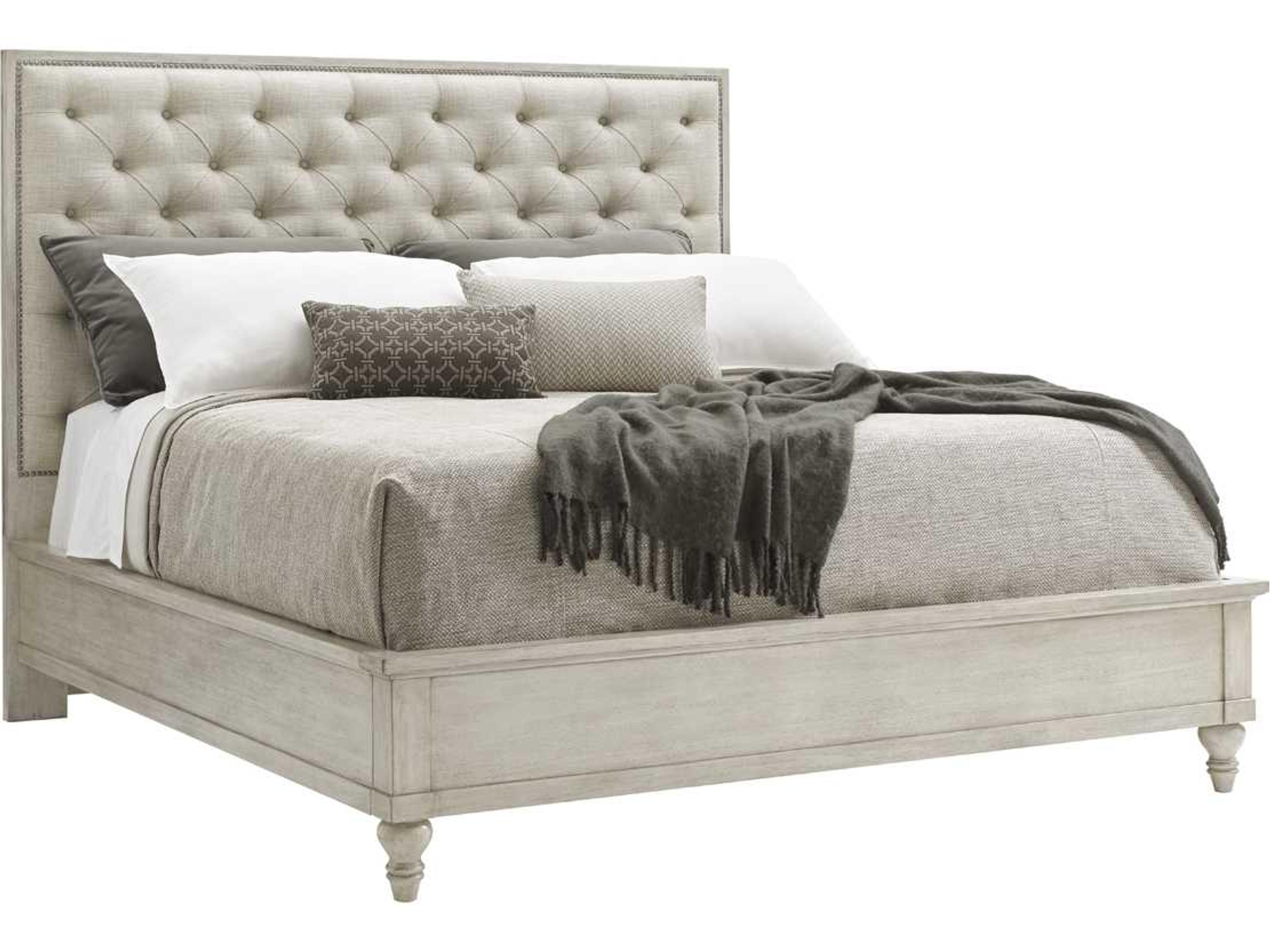 Lexington Oyster Bay Beige Solid Wood Upholstered King Panel Bed