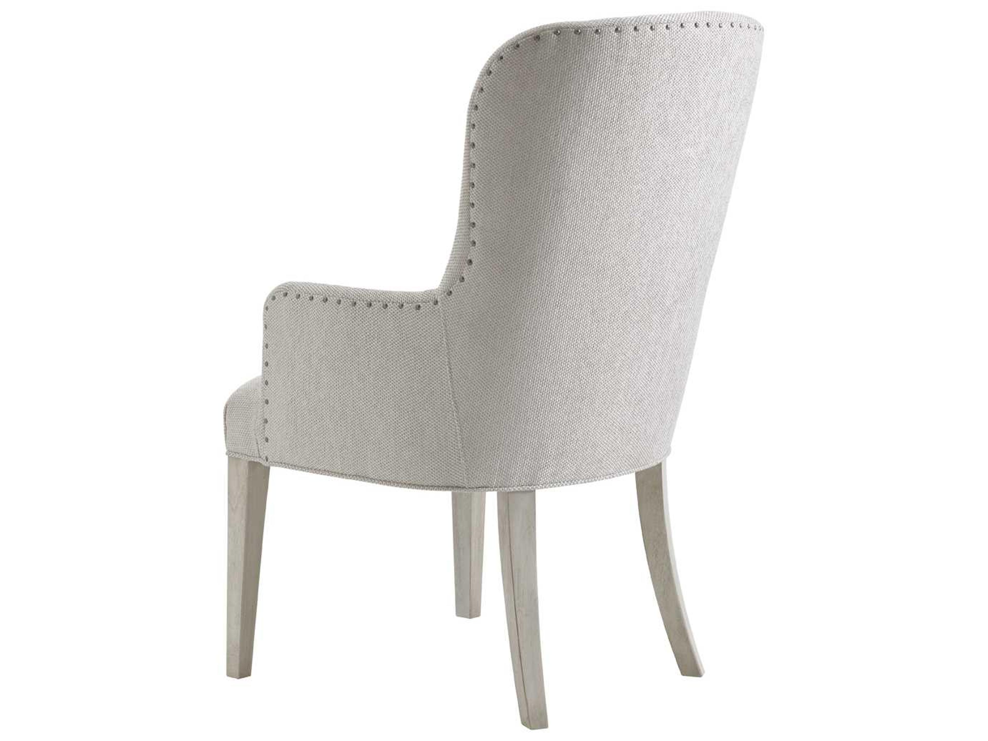 Lexington Oyster Bay Solid Wood Gray Upholstered Arm Dining Chair