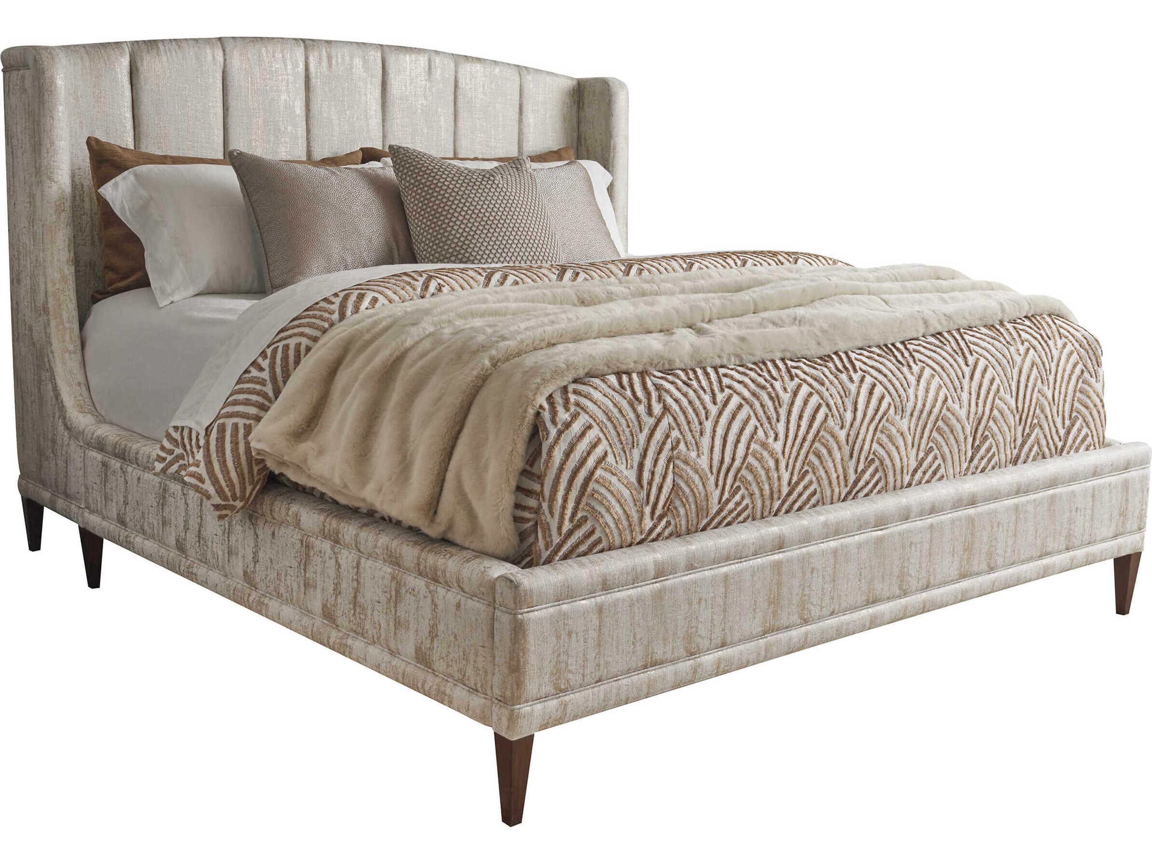 Rendezvous Savoy Beige Upholstered King Panel Bed