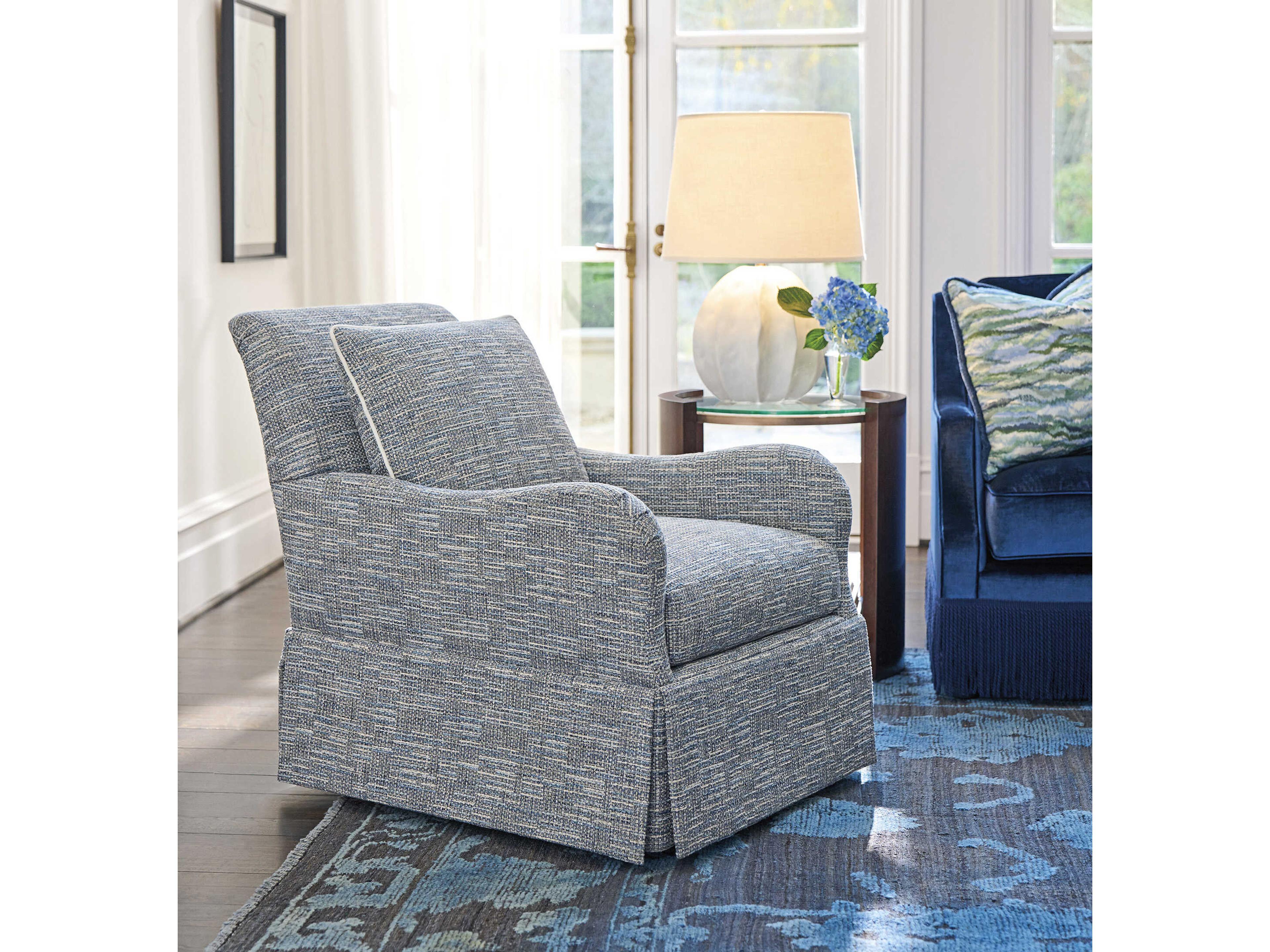 Lexington Rendezvous Palm Frond Swivel Gray Accent Chair 