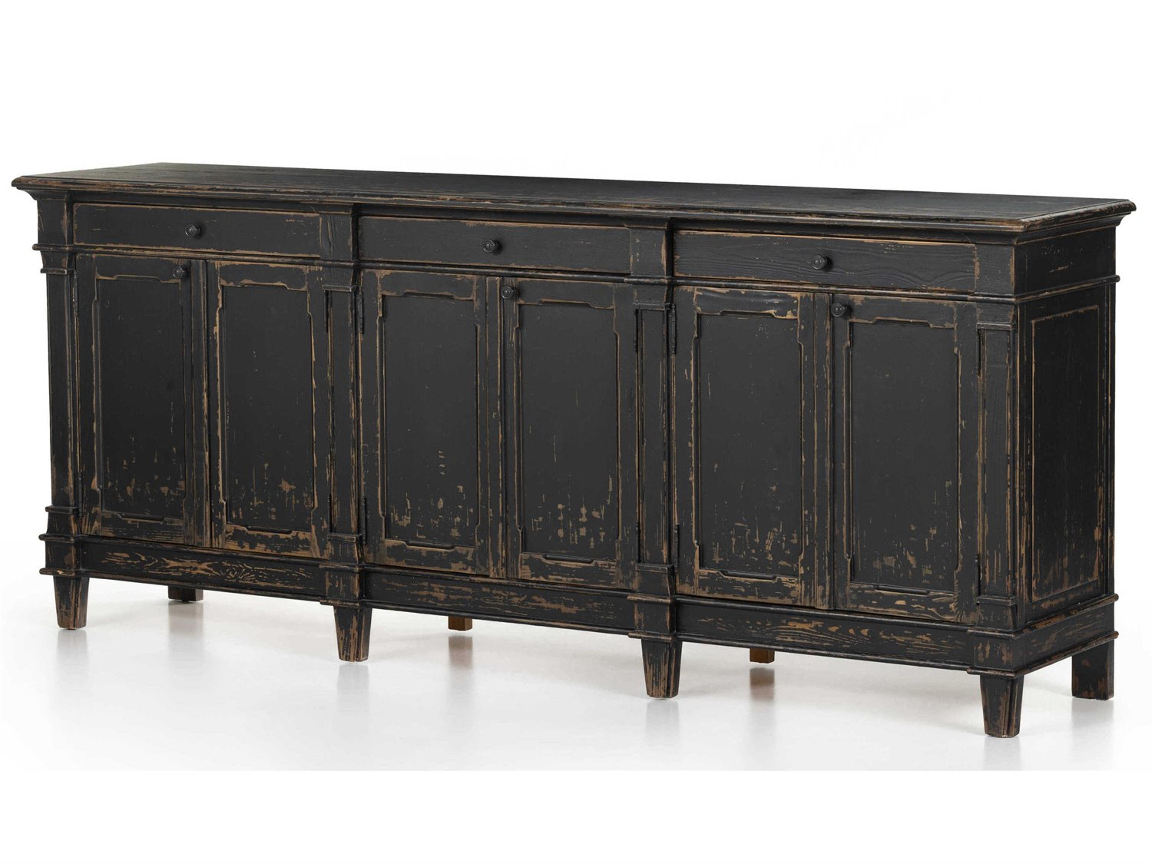 Luxecor Globetrotter Marjorie 96" Pine Wood Distressed Black Sideboard