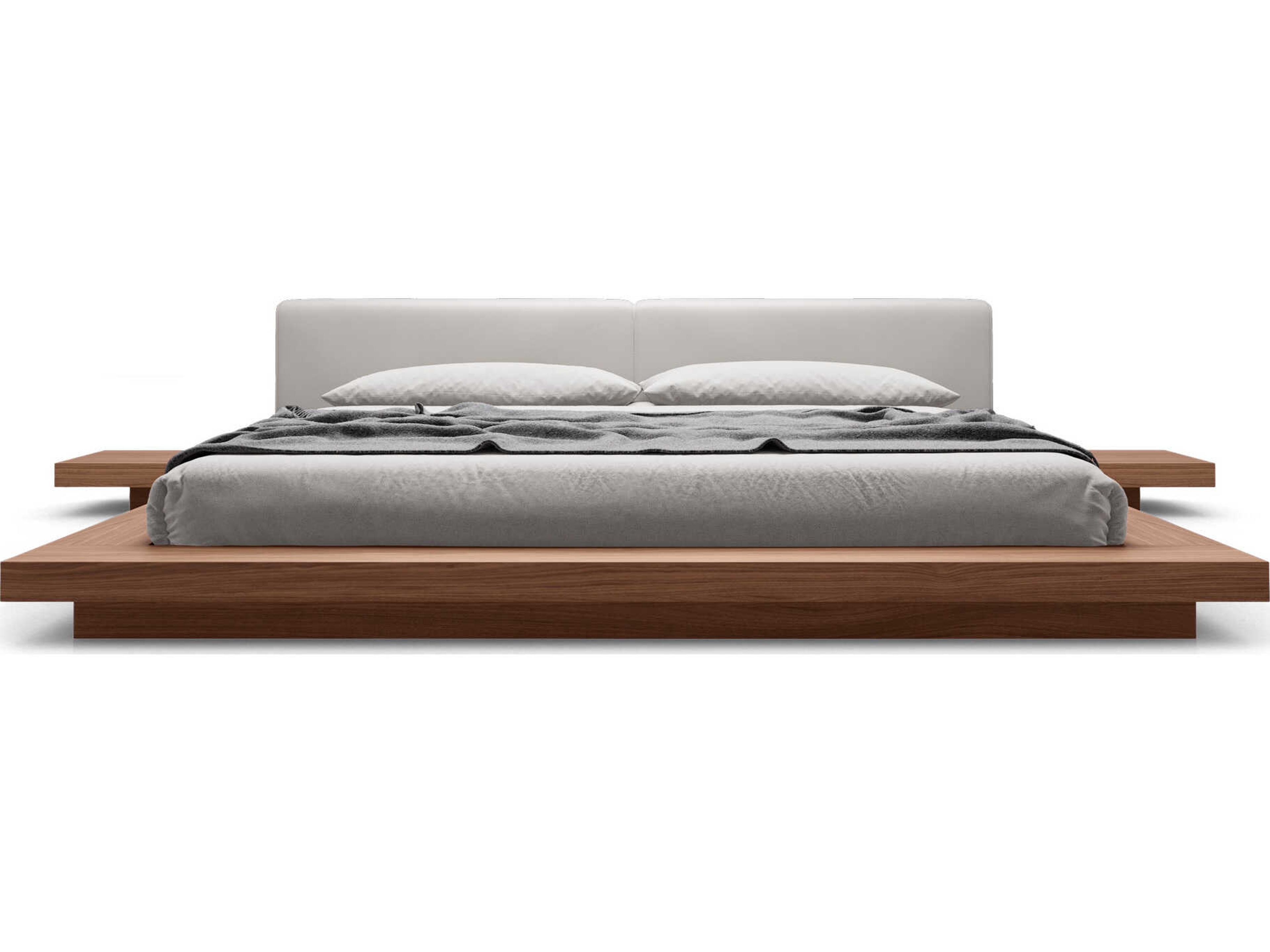 Luxcor Modluxe Akanji King Bed in Pearl Gray Eco Leather and Walnut
