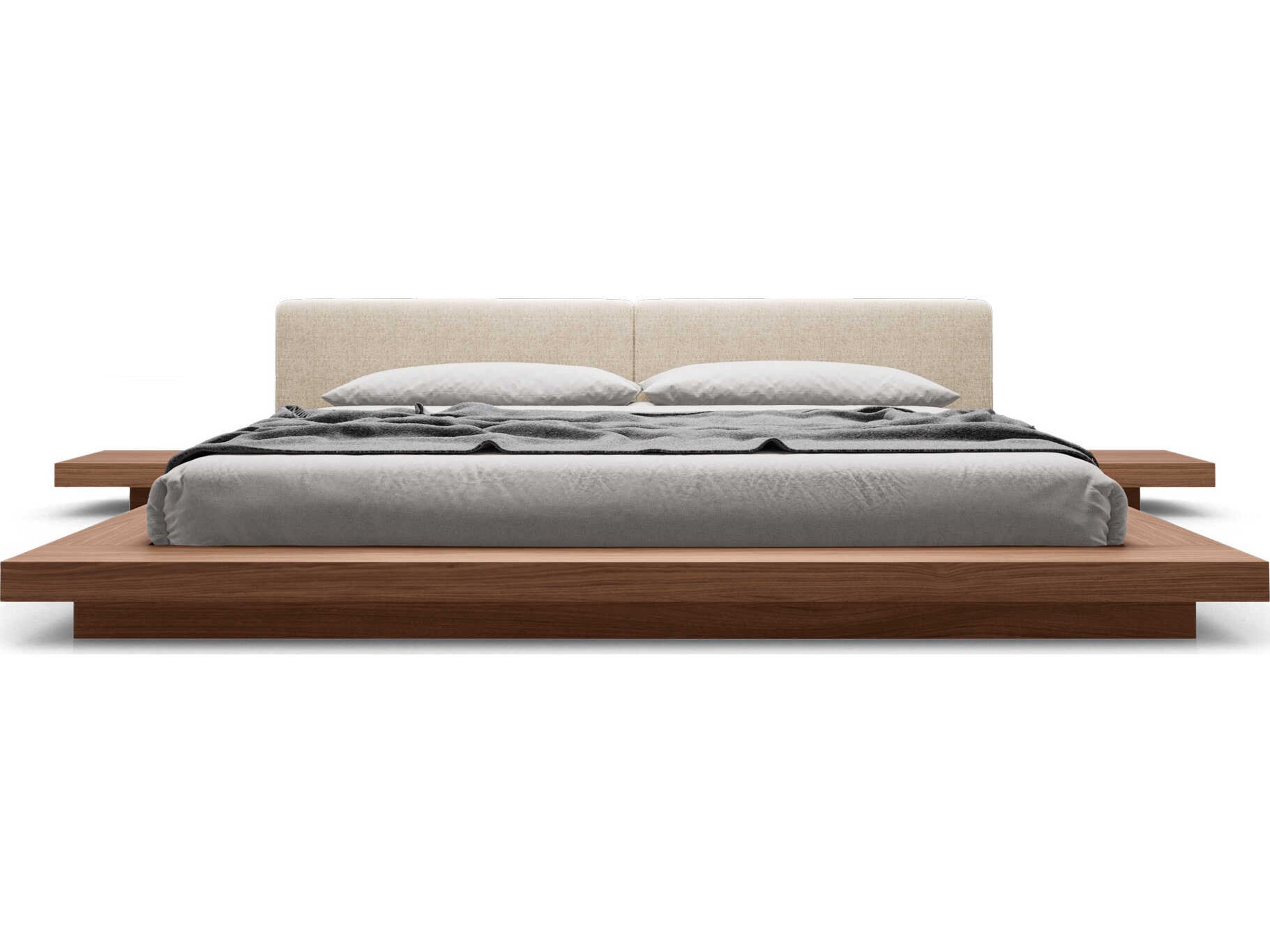 Luxcor Modluxe Akanji Queen Bed in Ecru Fabric and Walnut