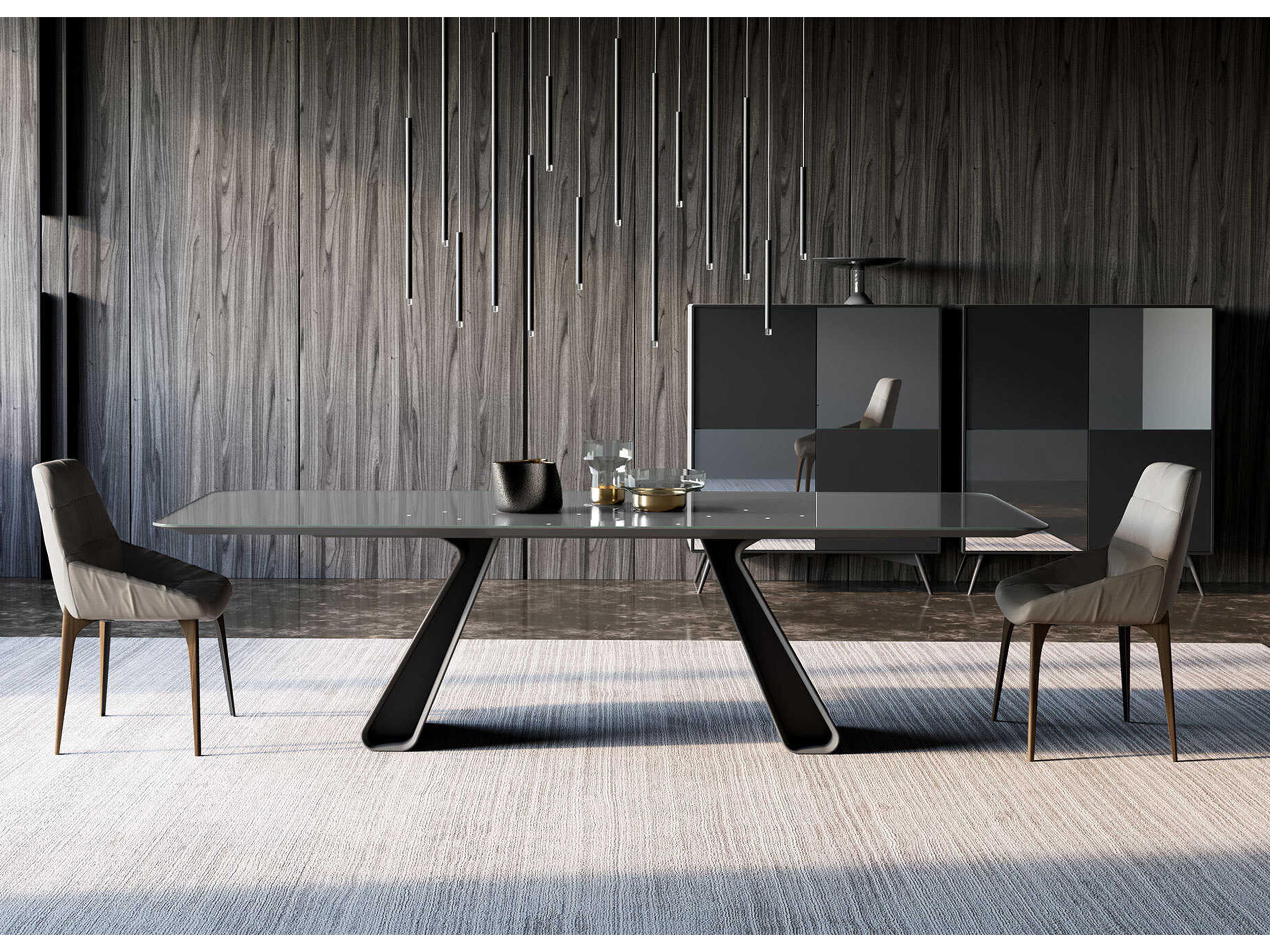 Luxcor Modluxe Rashford Dining Table in Graphite Glass and Walnut
