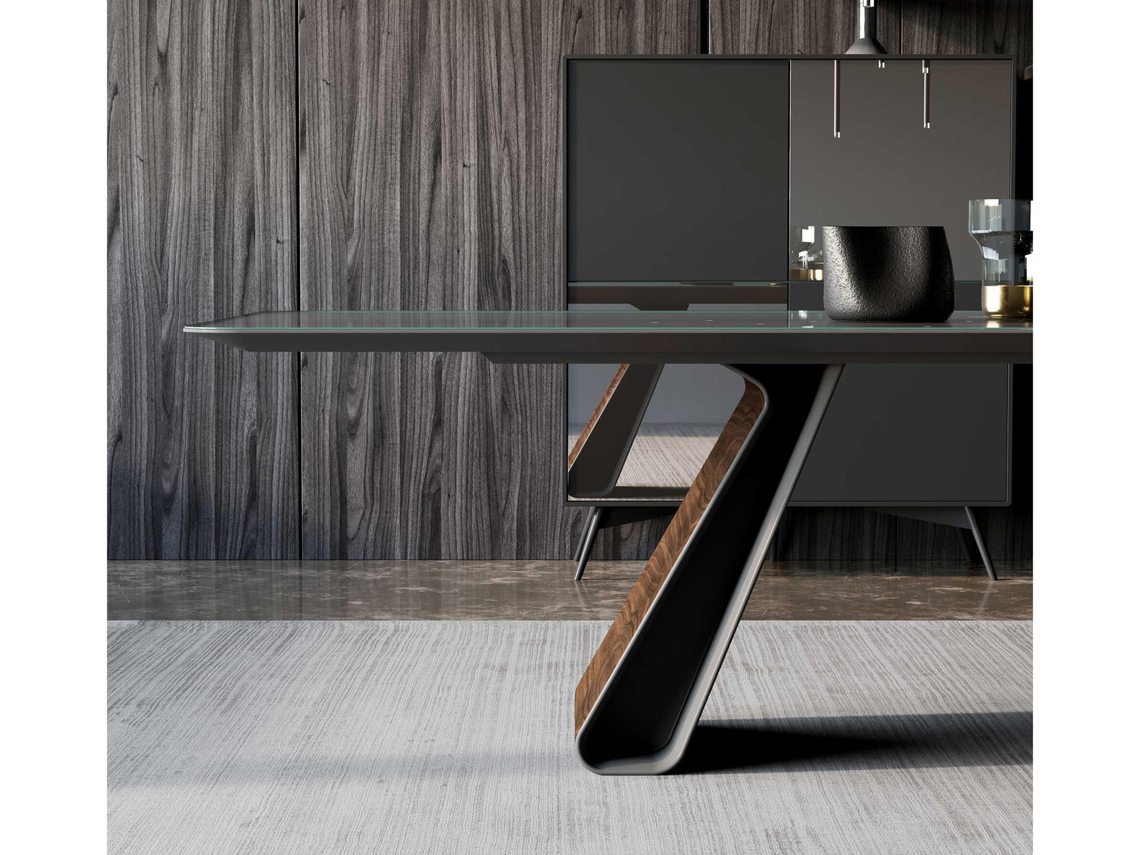 Luxcor Modluxe Rashford Dining Table in Graphite Glass and Walnut