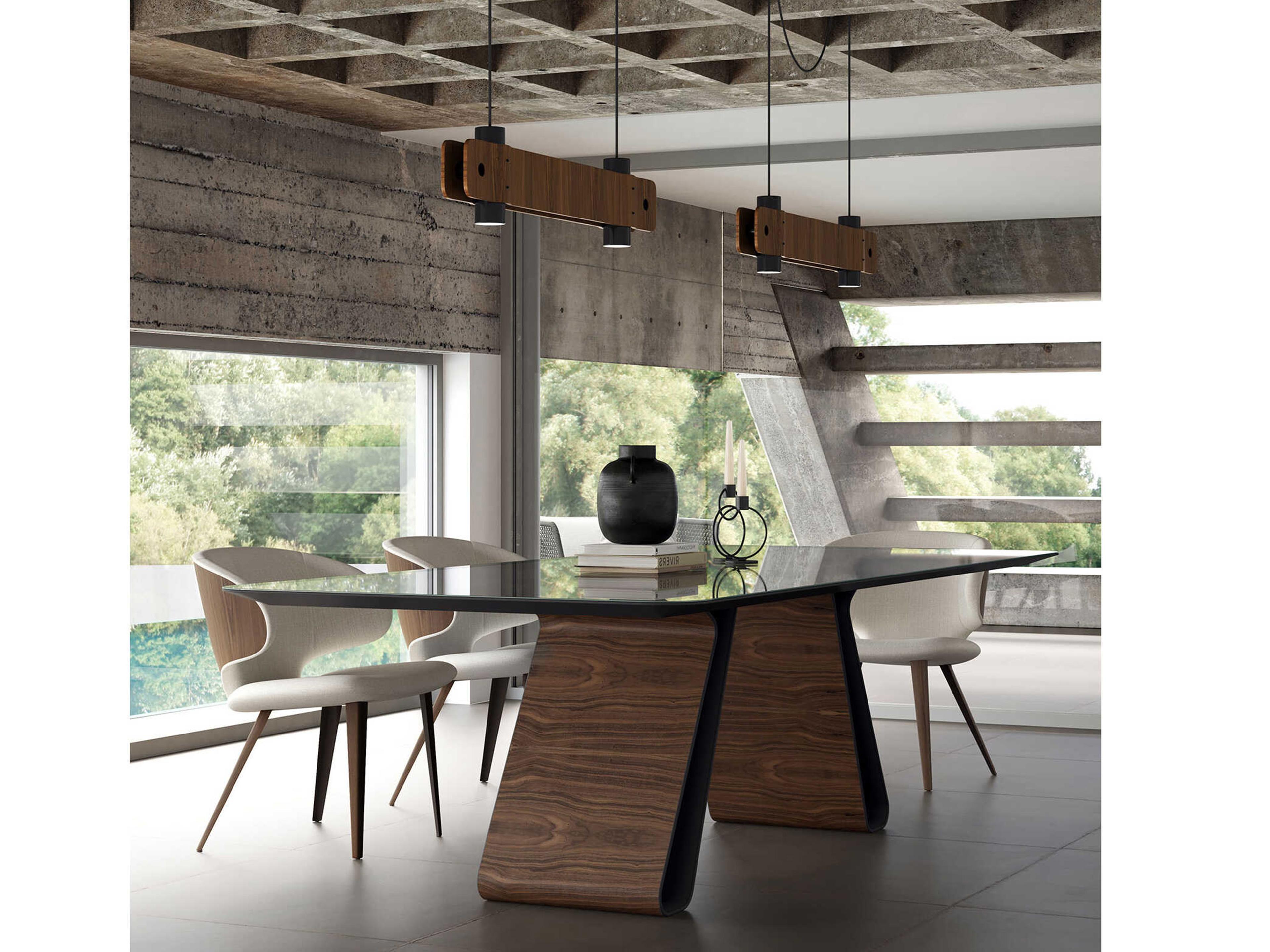 Luxcor Modluxe Rashford Dining Table in Graphite Glass and Walnut