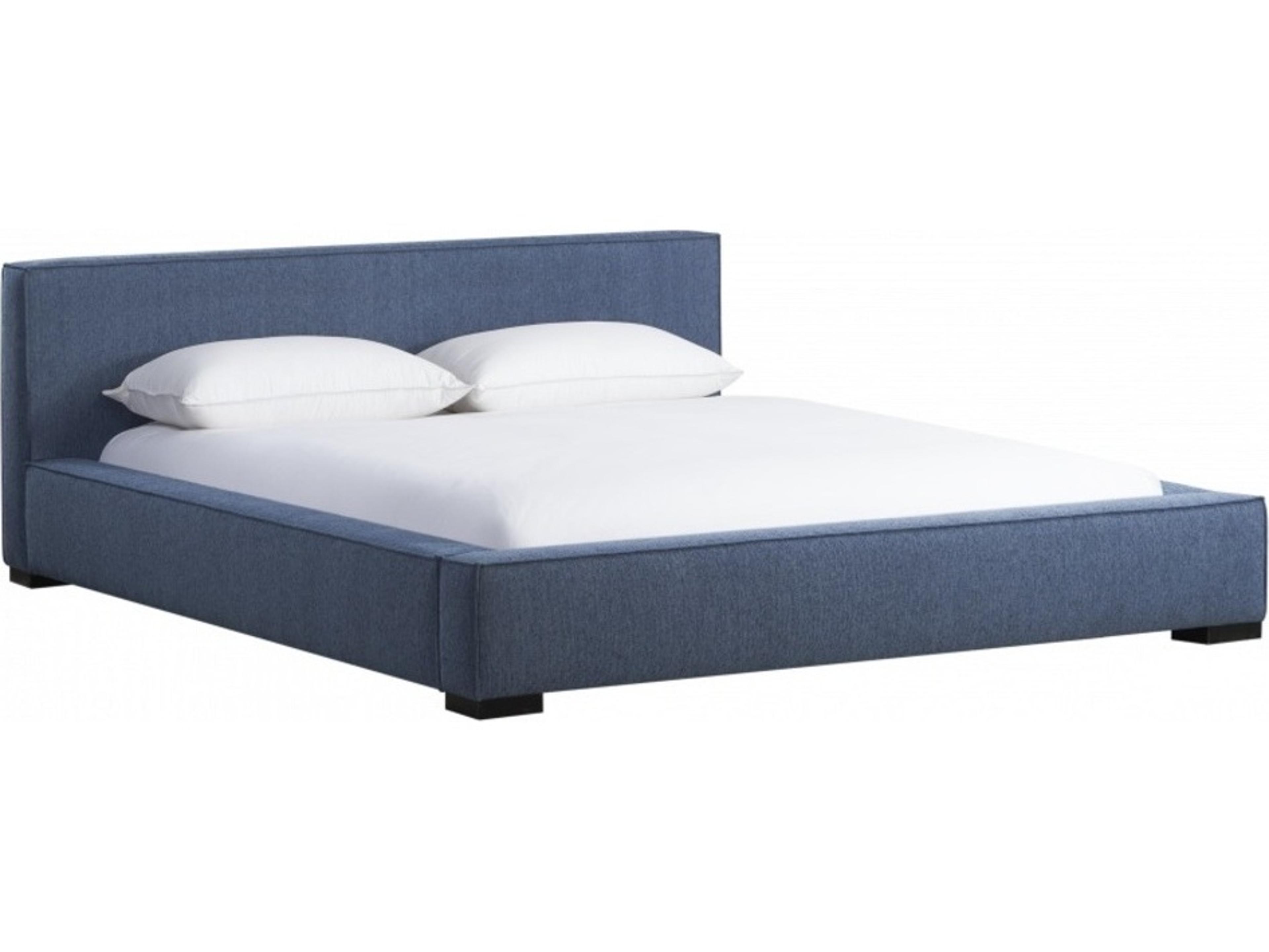Atelier Blue Rubberwood Upholstered Queen Platform Bed