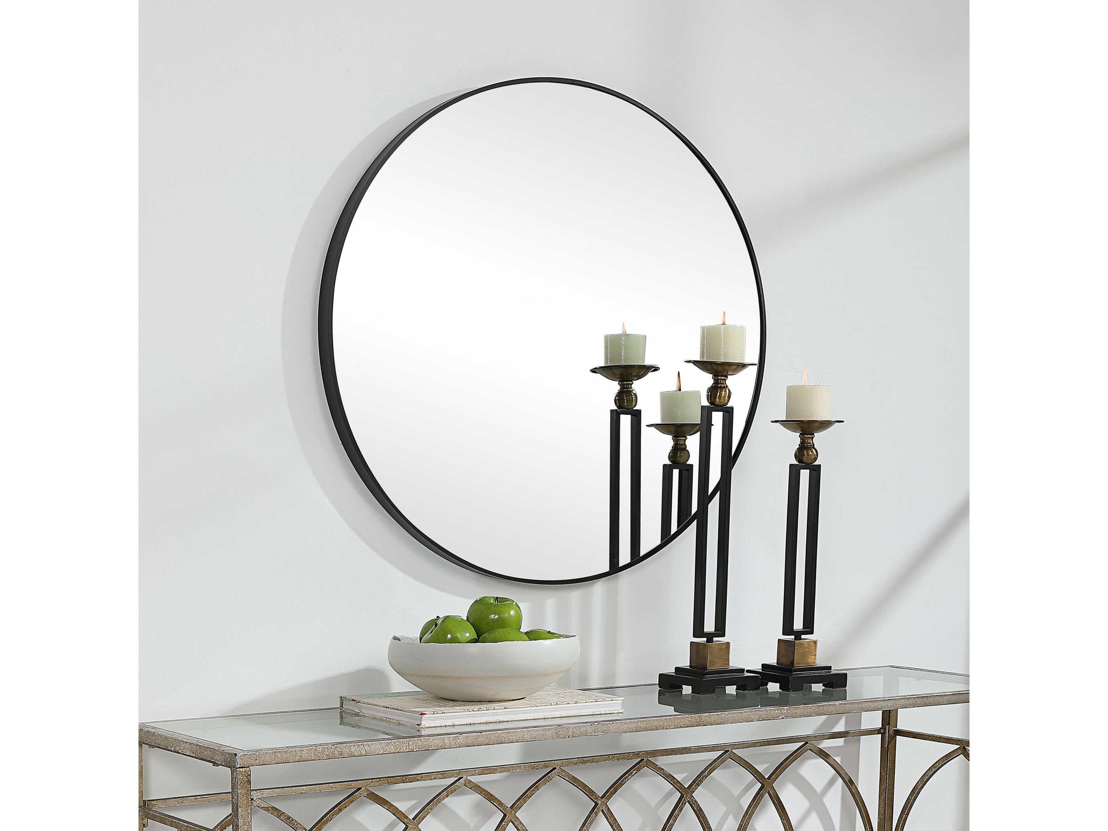 Luxecor Illumination Satin Black Round Wall Mirror