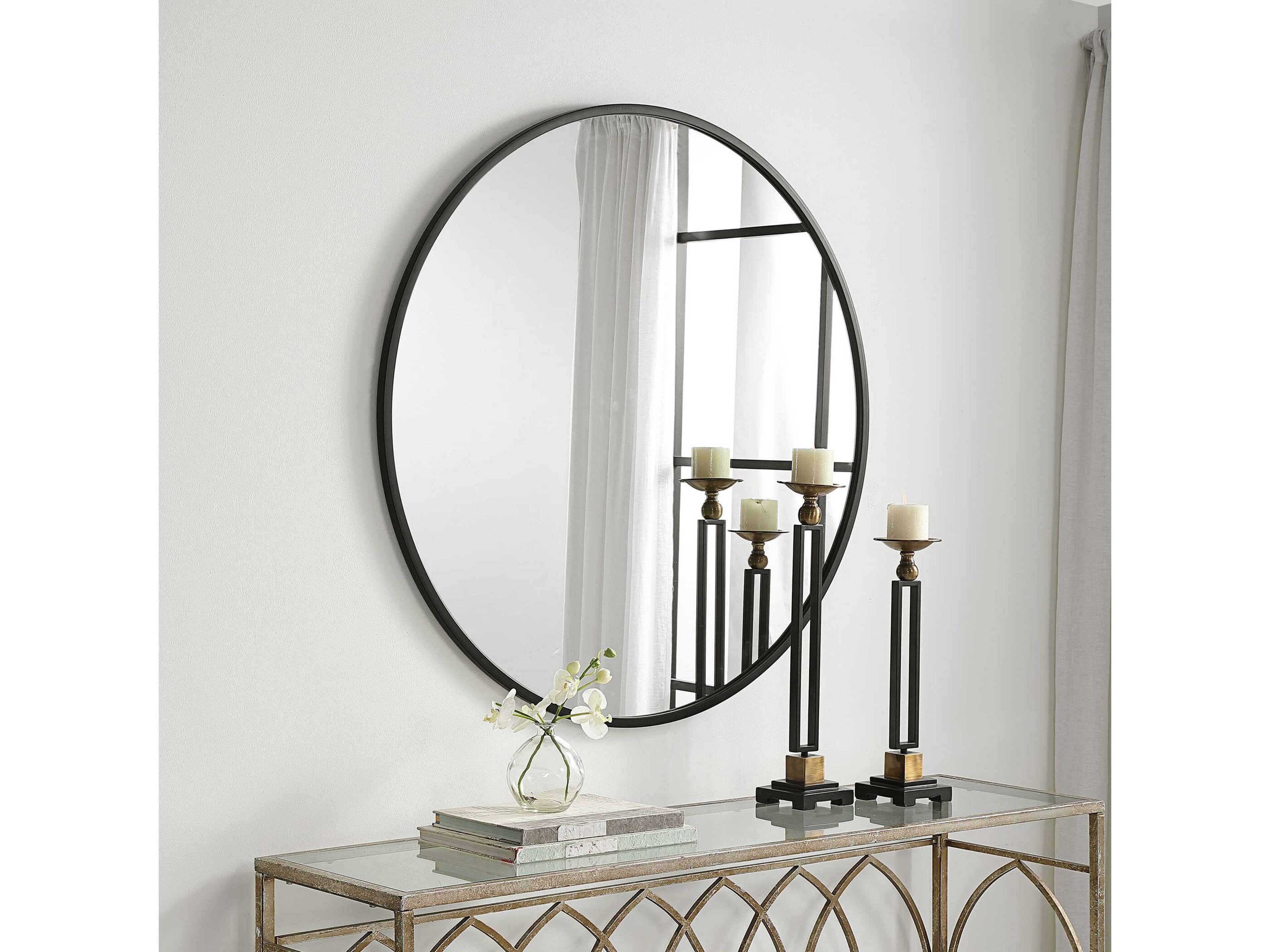 Luxecor Illumination Matte Black Round Wall Mirror