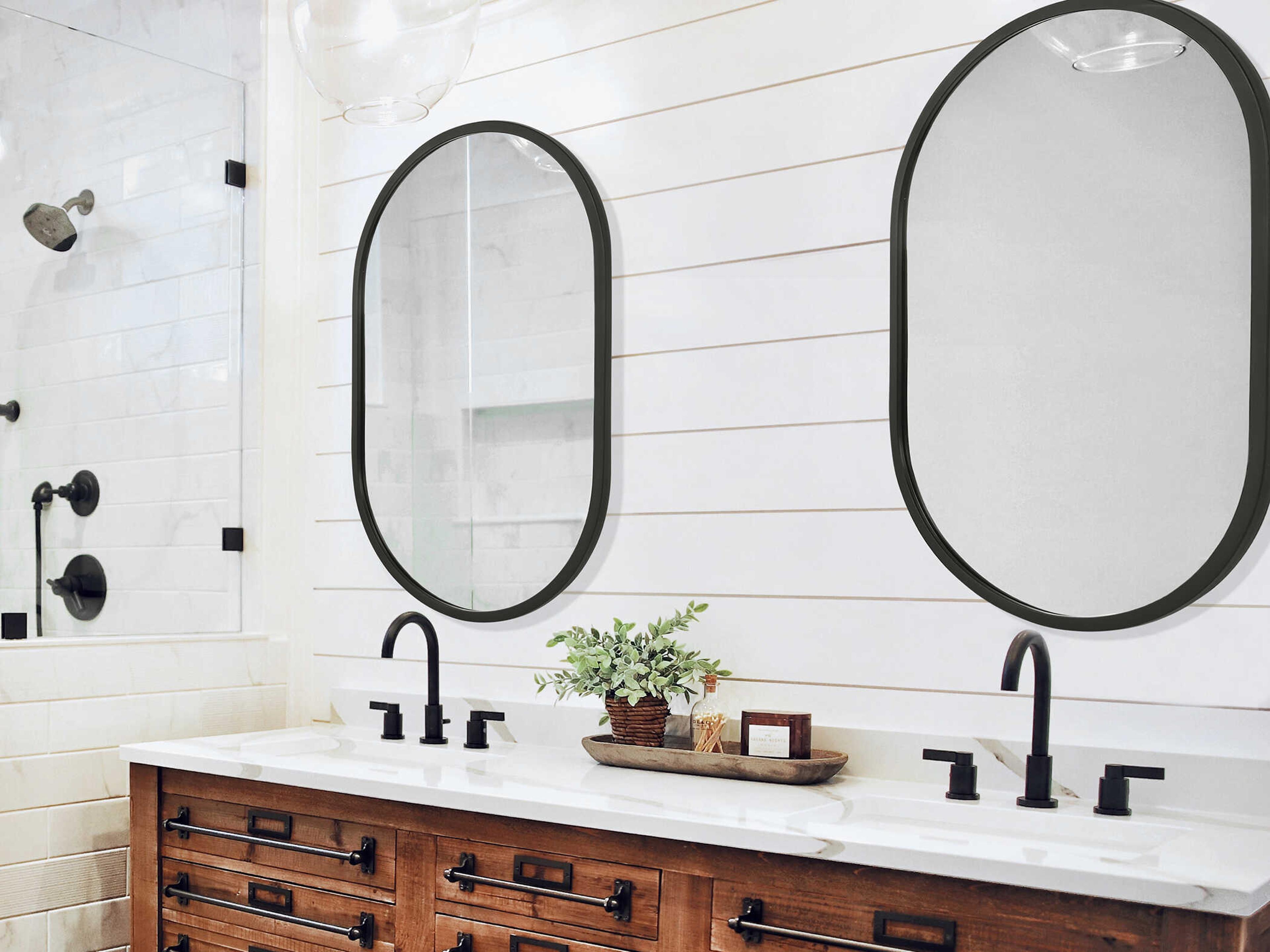 Luxecor Illumination Matte Black Oval Wall Mirror