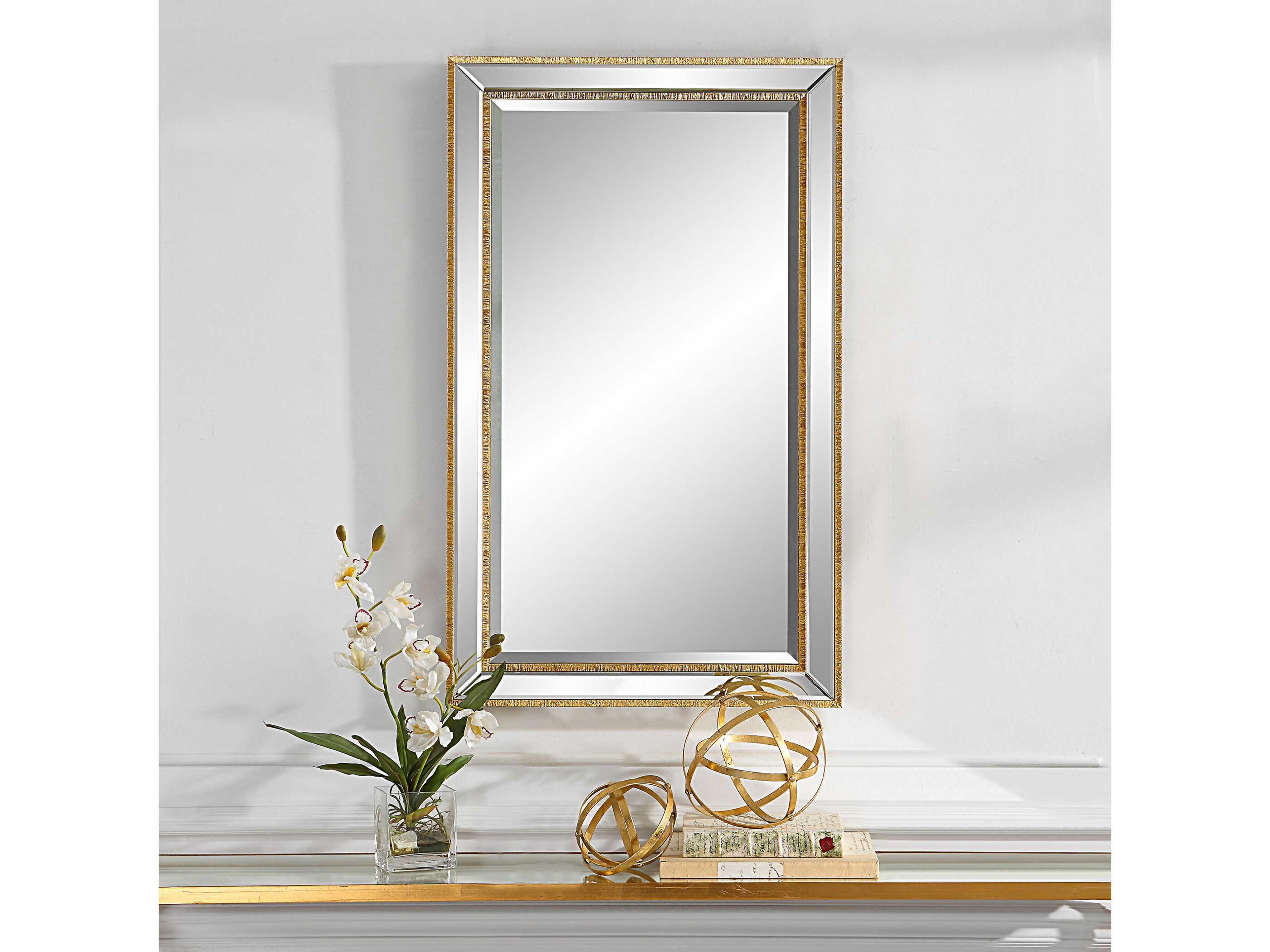 Luxecor Illumination Gold Rectangular Wall Mirror