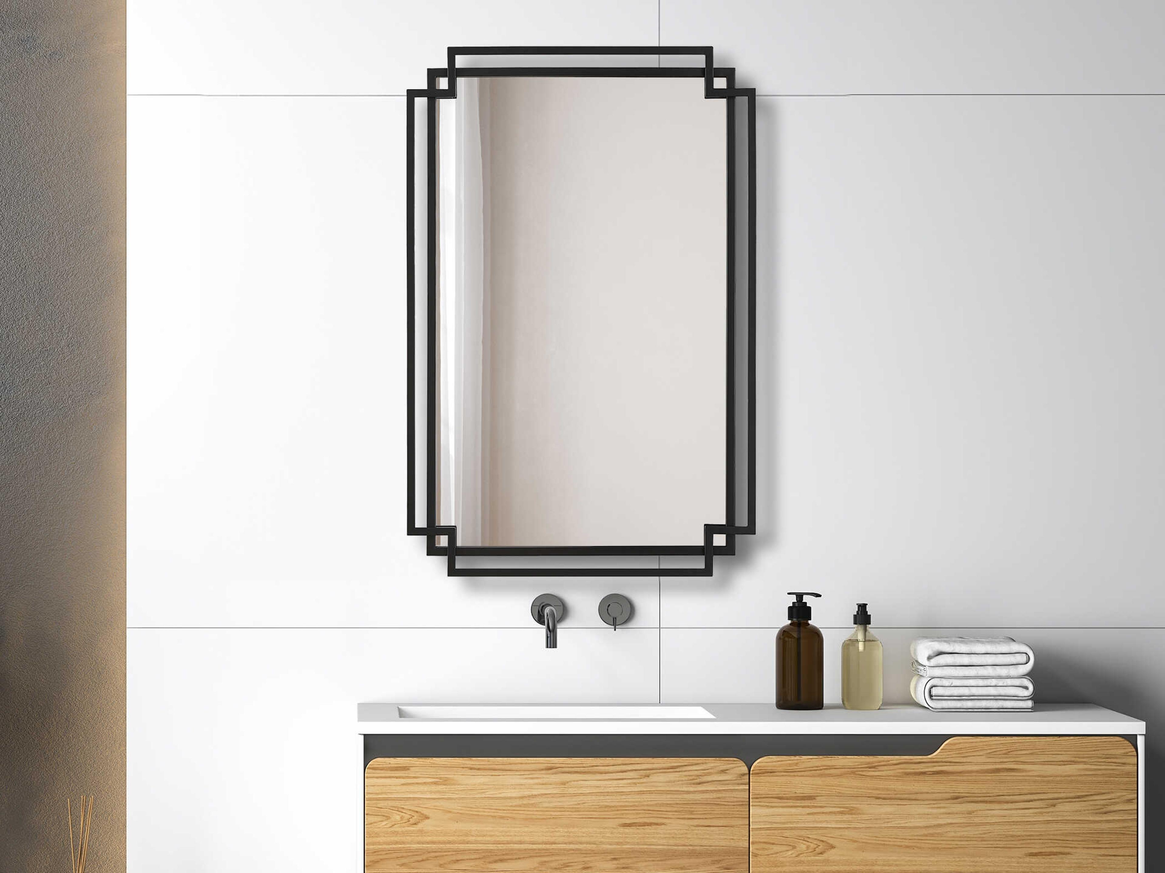 Luxecor Illumination Matte Black Rectangular Wall Mirror