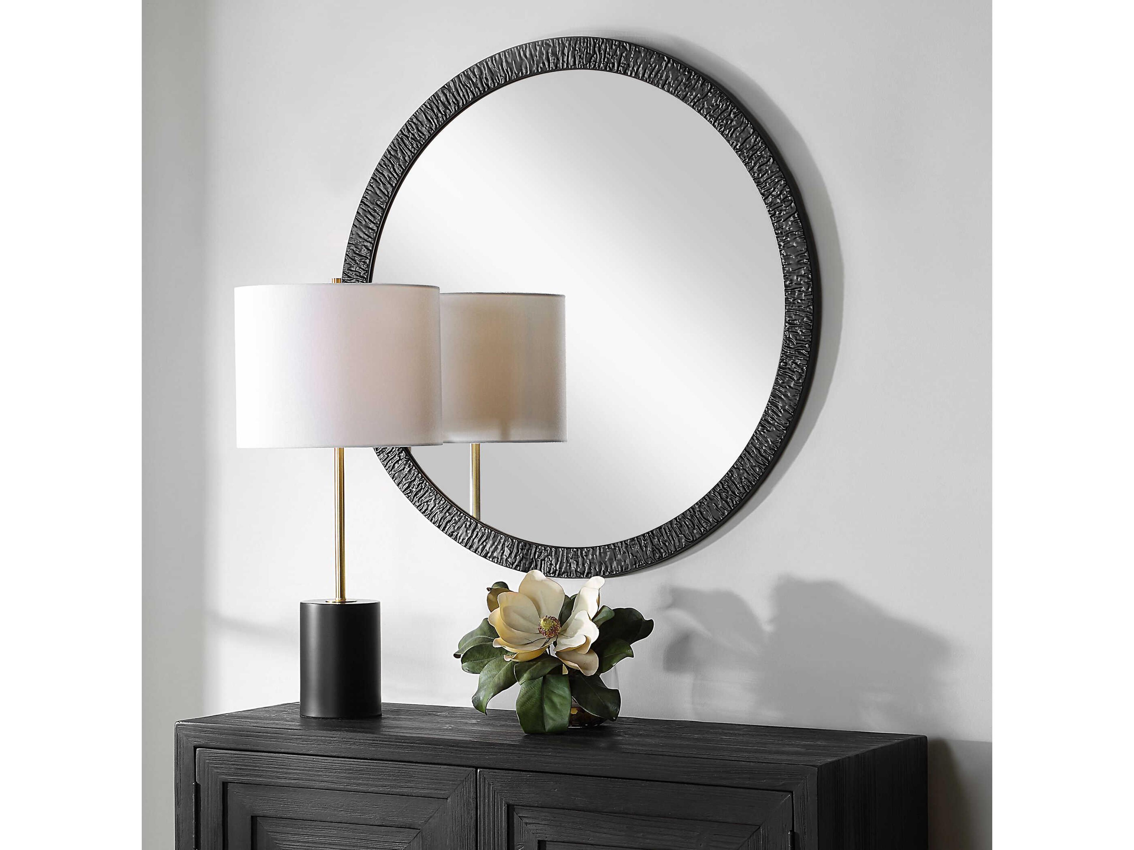 Luxecor Illumination Satin Black Round Wall Mirror