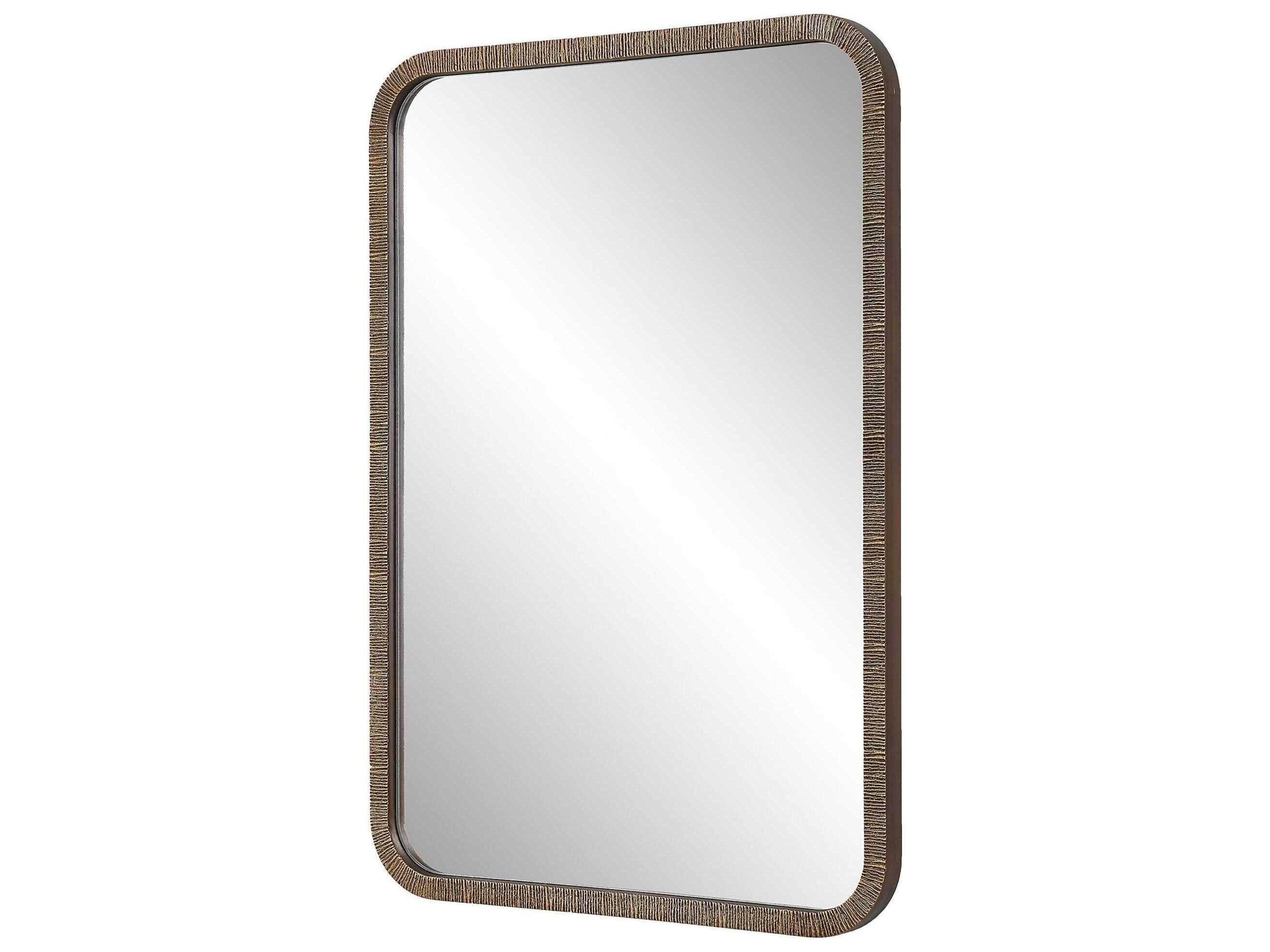 Luxecor Illumination Antique Gold On Textured Frame Rectangular Wall Mirror