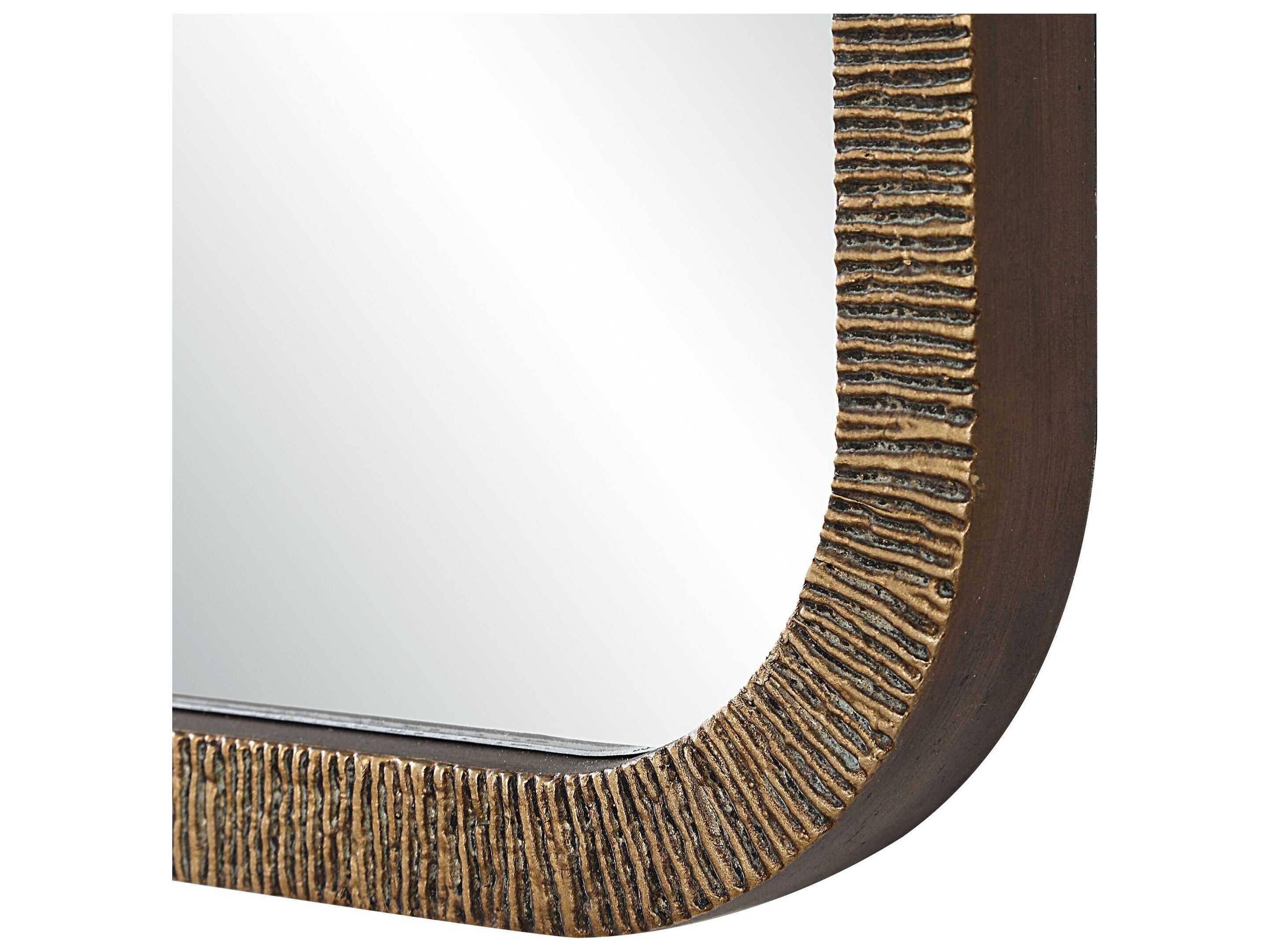 Luxecor Illumination Antique Gold On Textured Frame Rectangular Wall Mirror