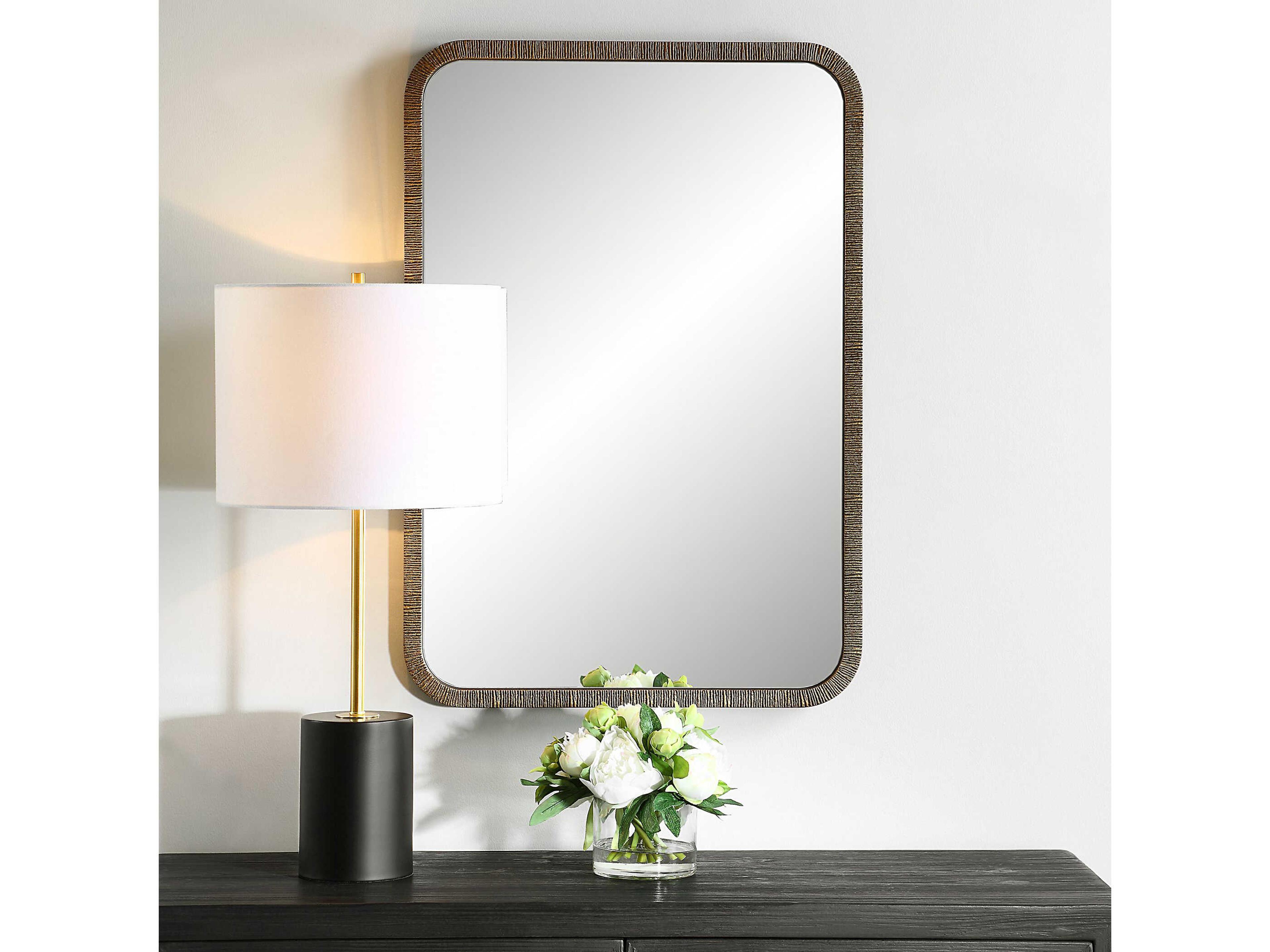 Luxecor Illumination Antique Gold On Textured Frame Rectangular Wall Mirror