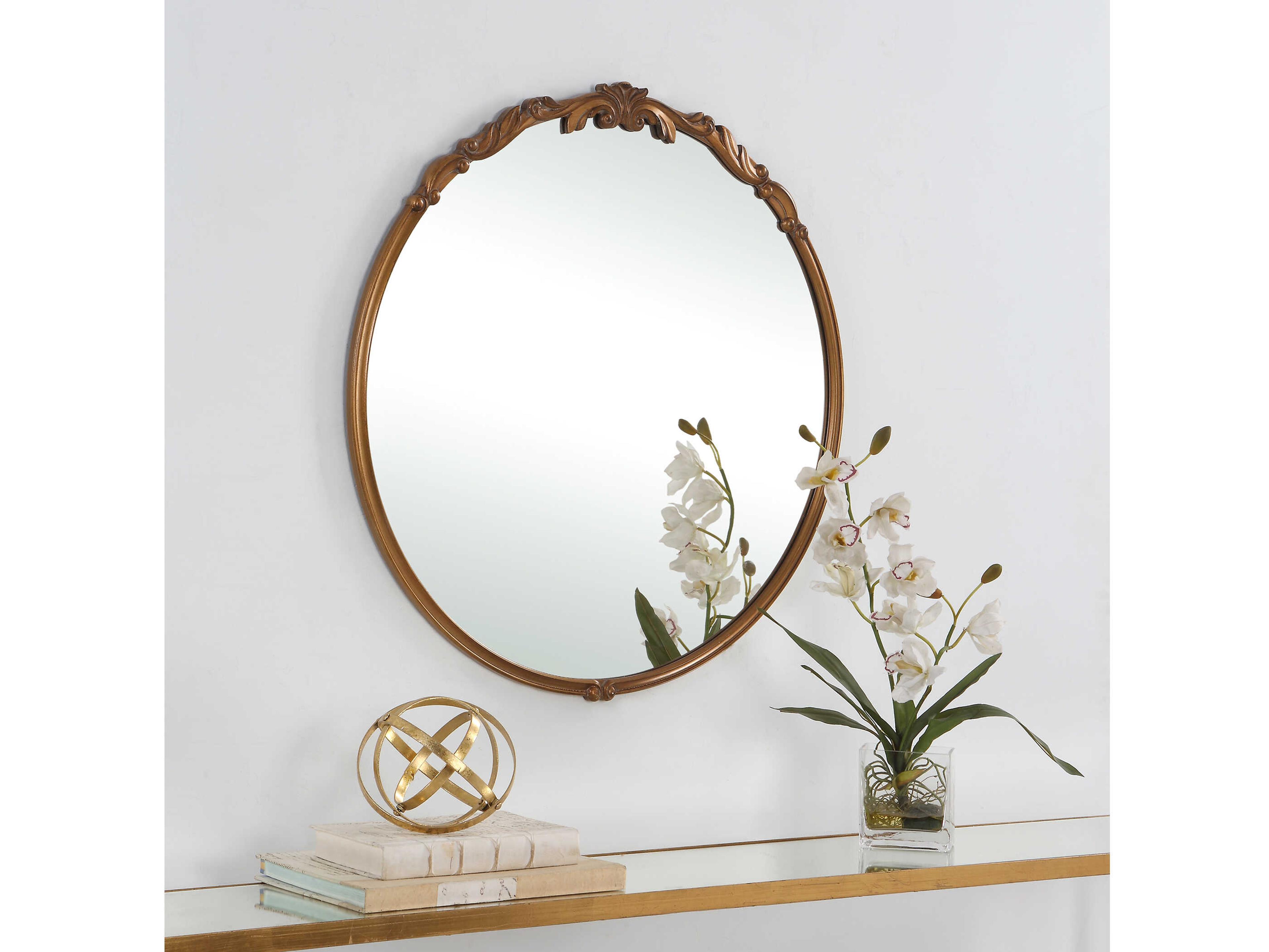 Luxecor Illumination Antique Gold Round Wall Mirror