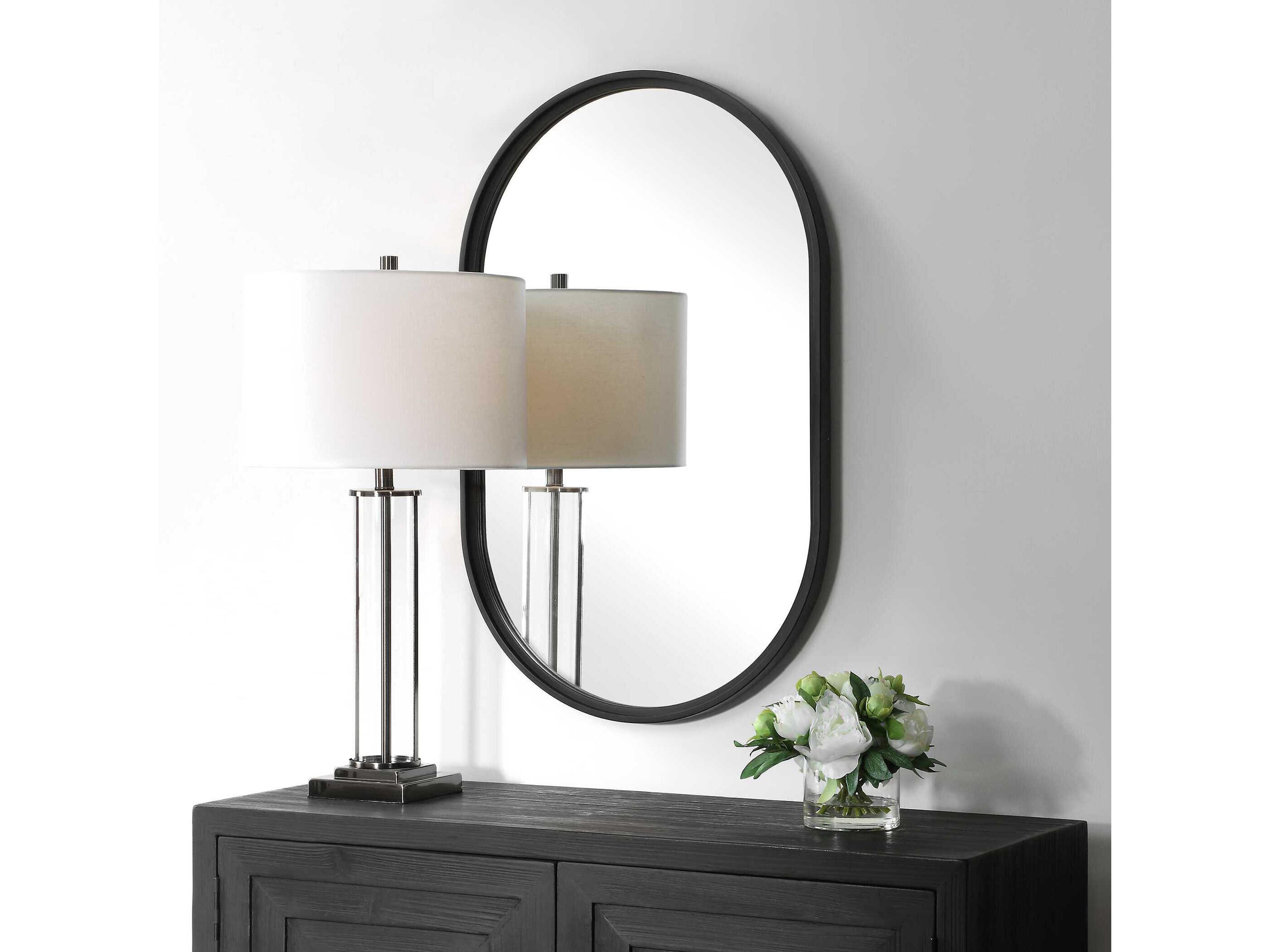 Luxecor Illumination Satin Black Oval Wall Mirror