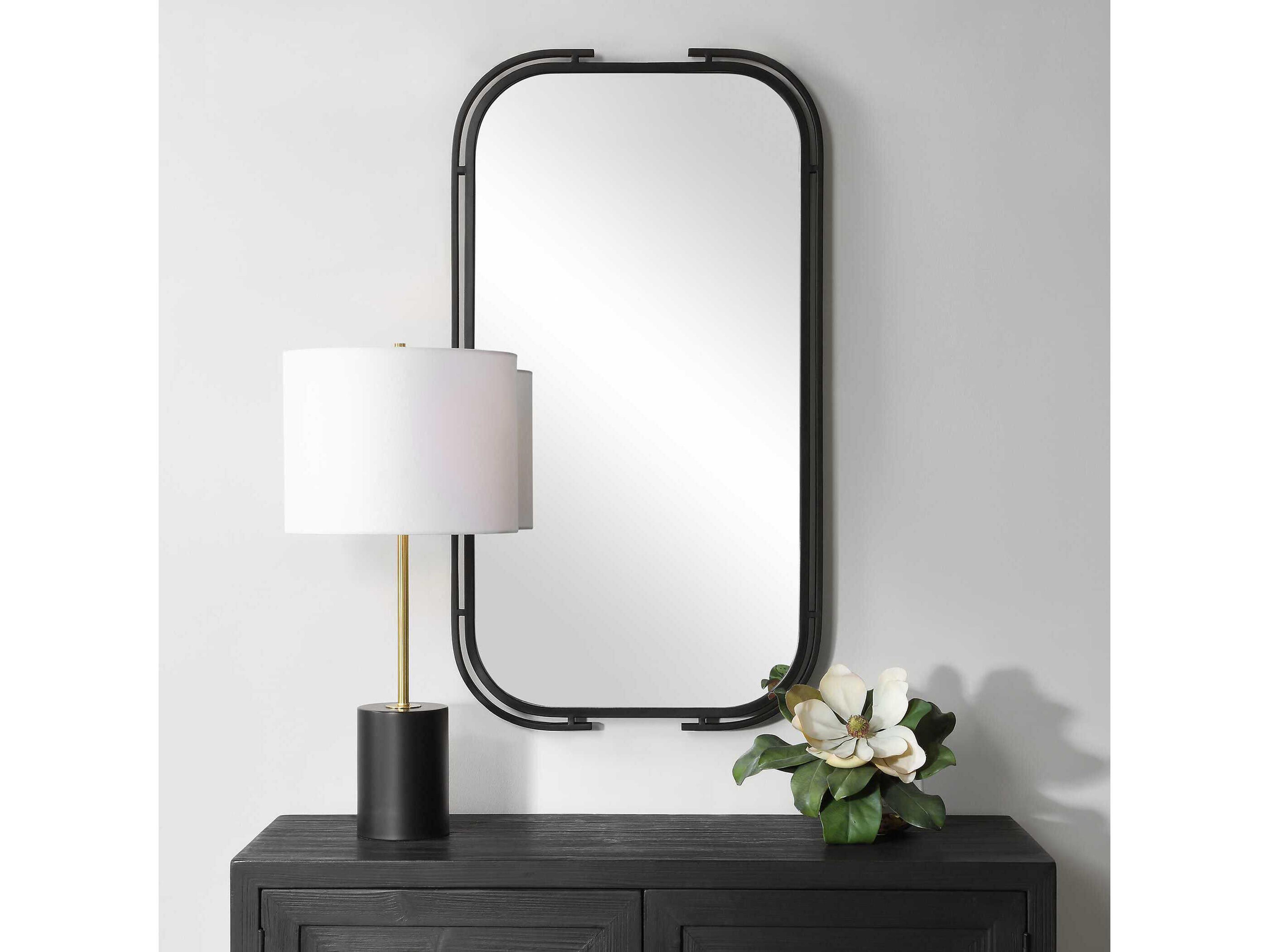 Luxecor Illumination Matte Black Rectangular Wall Mirror