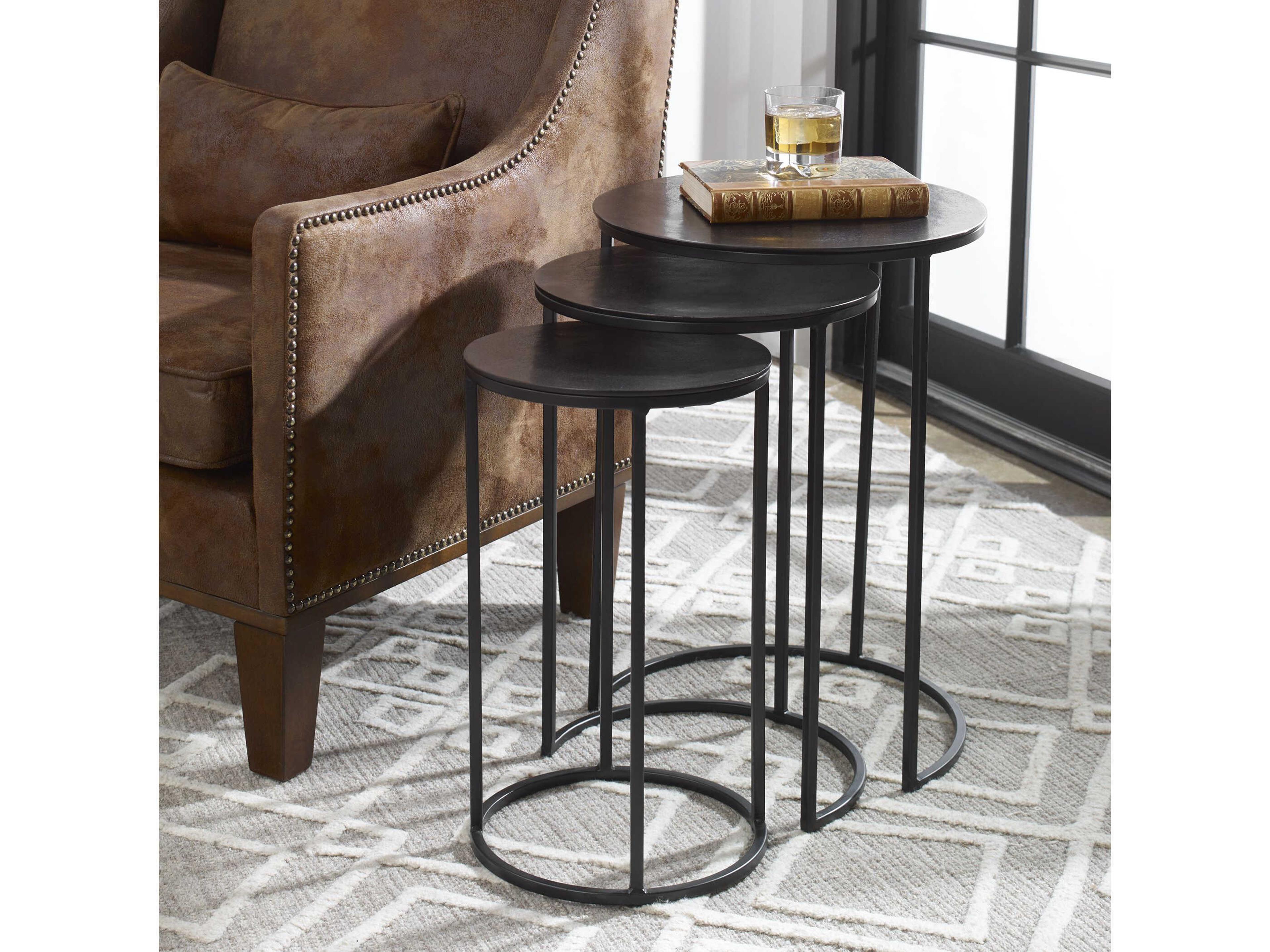 Luxecor Illumination Round Metal Espresso End Table