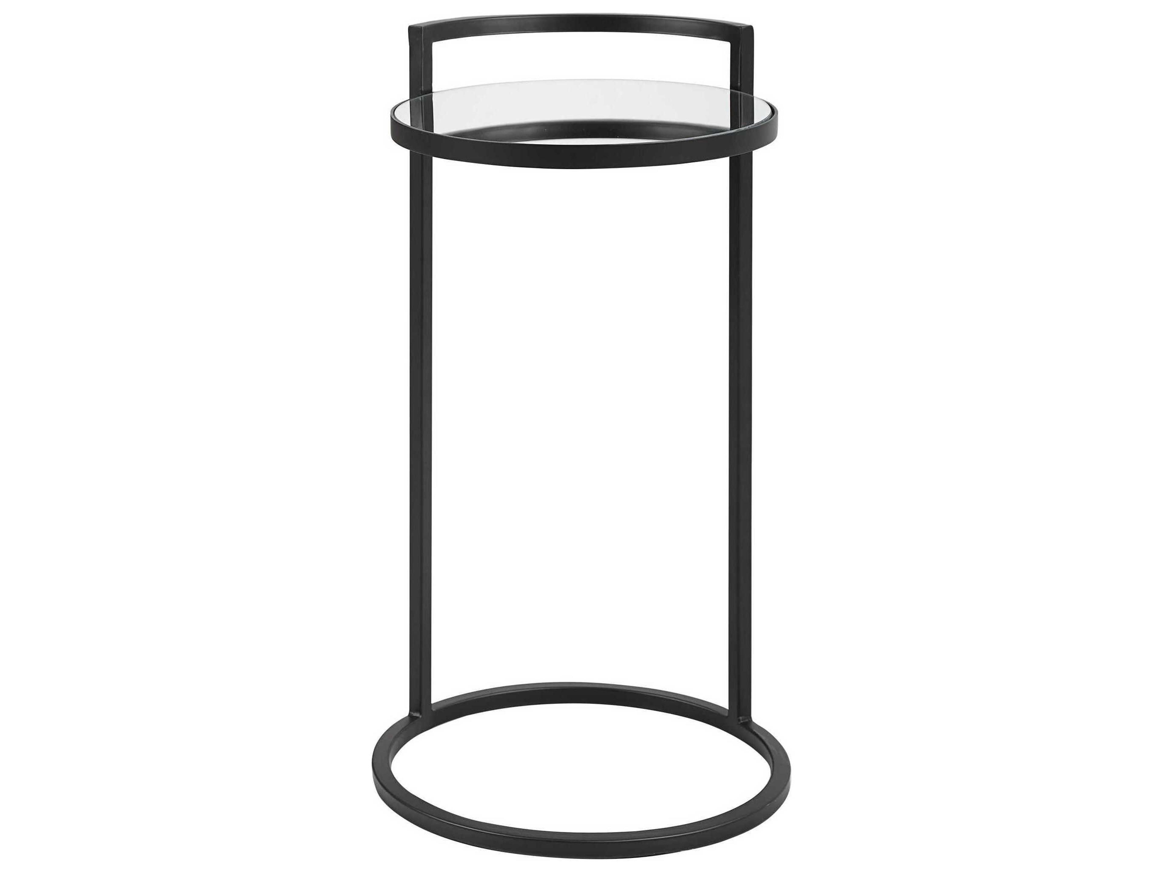 Luxecor Illumination Round Glass Matte Black End Table