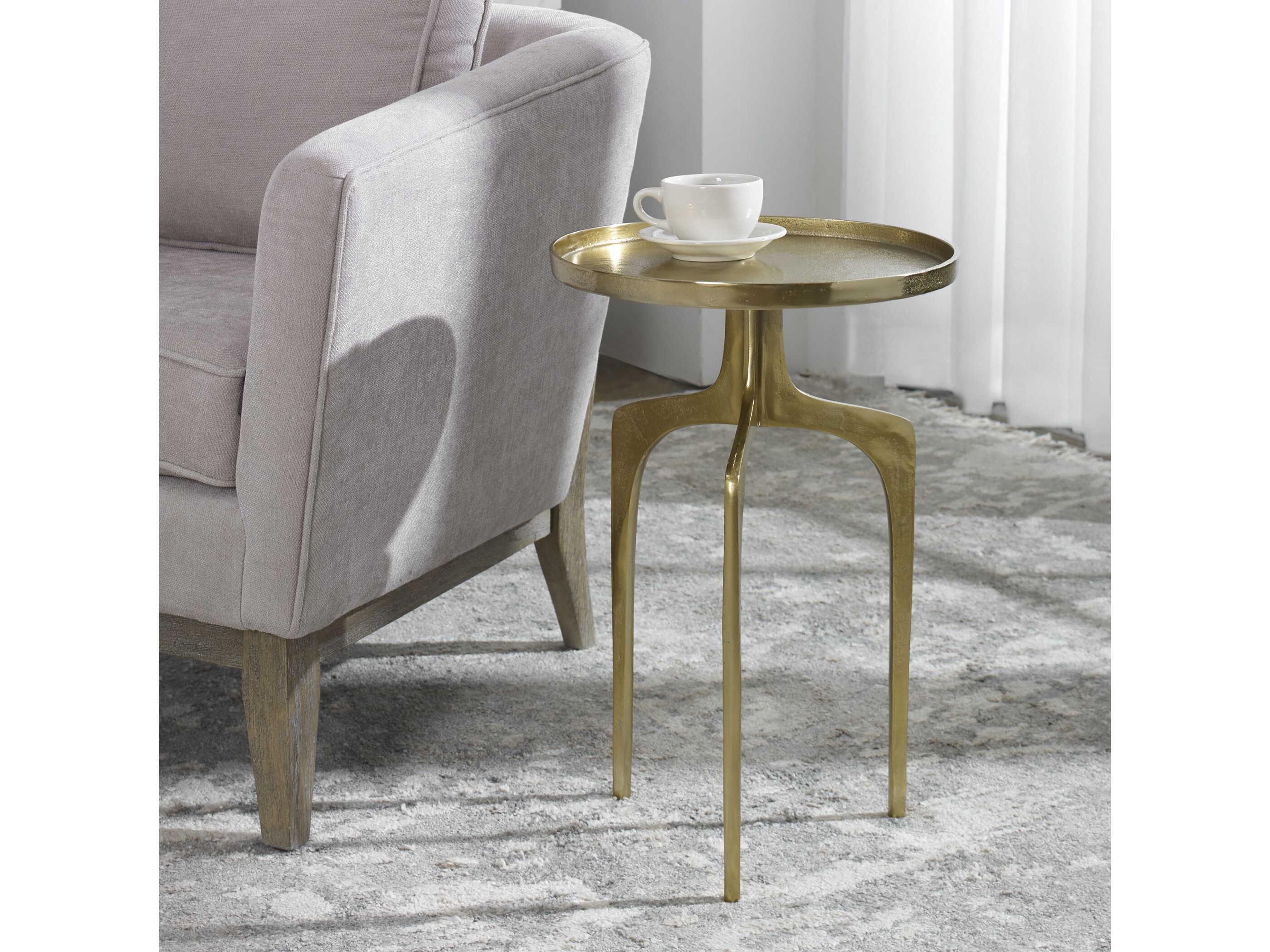 Luxecor Illumination Round Metal Soft Gold End Table