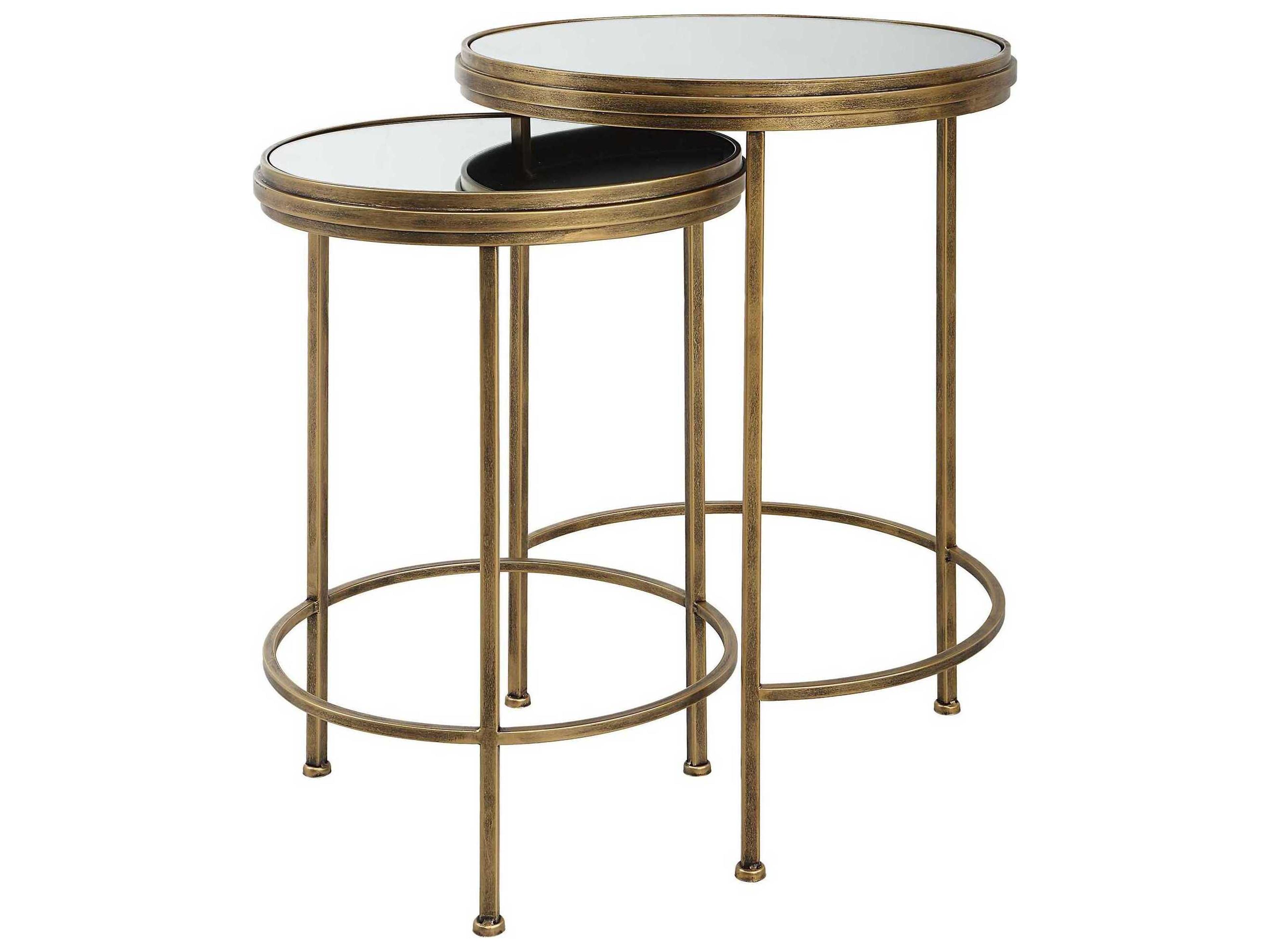 Luxecor Illumination Round Mirror Antique Brushed Gold End Table