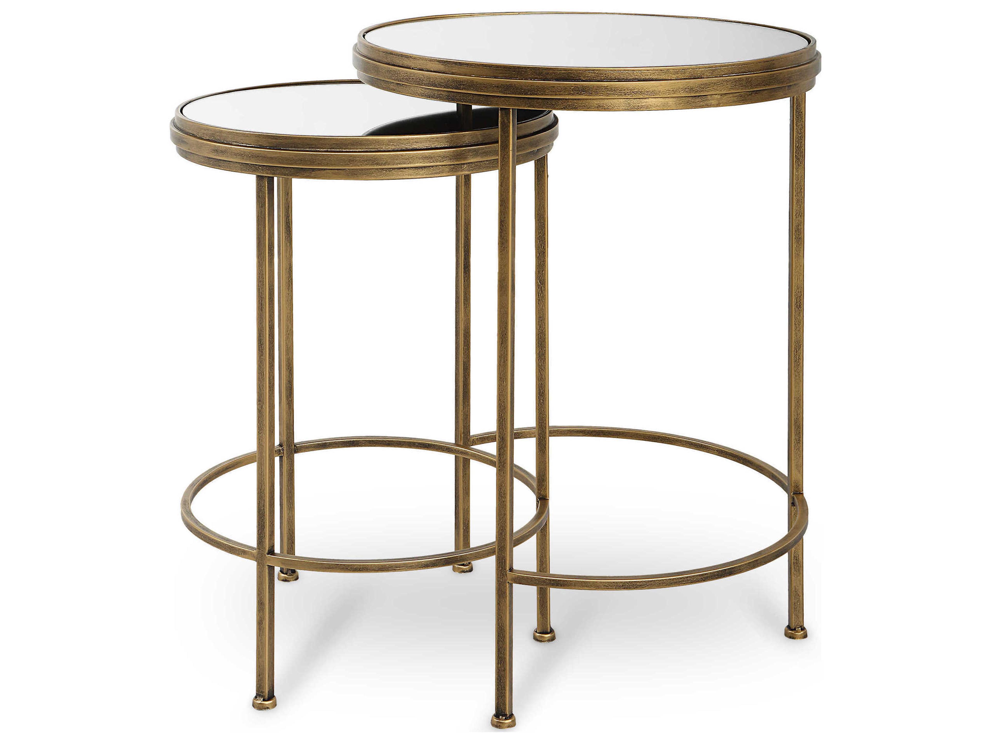 Luxecor Illumination Round Mirror Antique Brushed Gold End Table