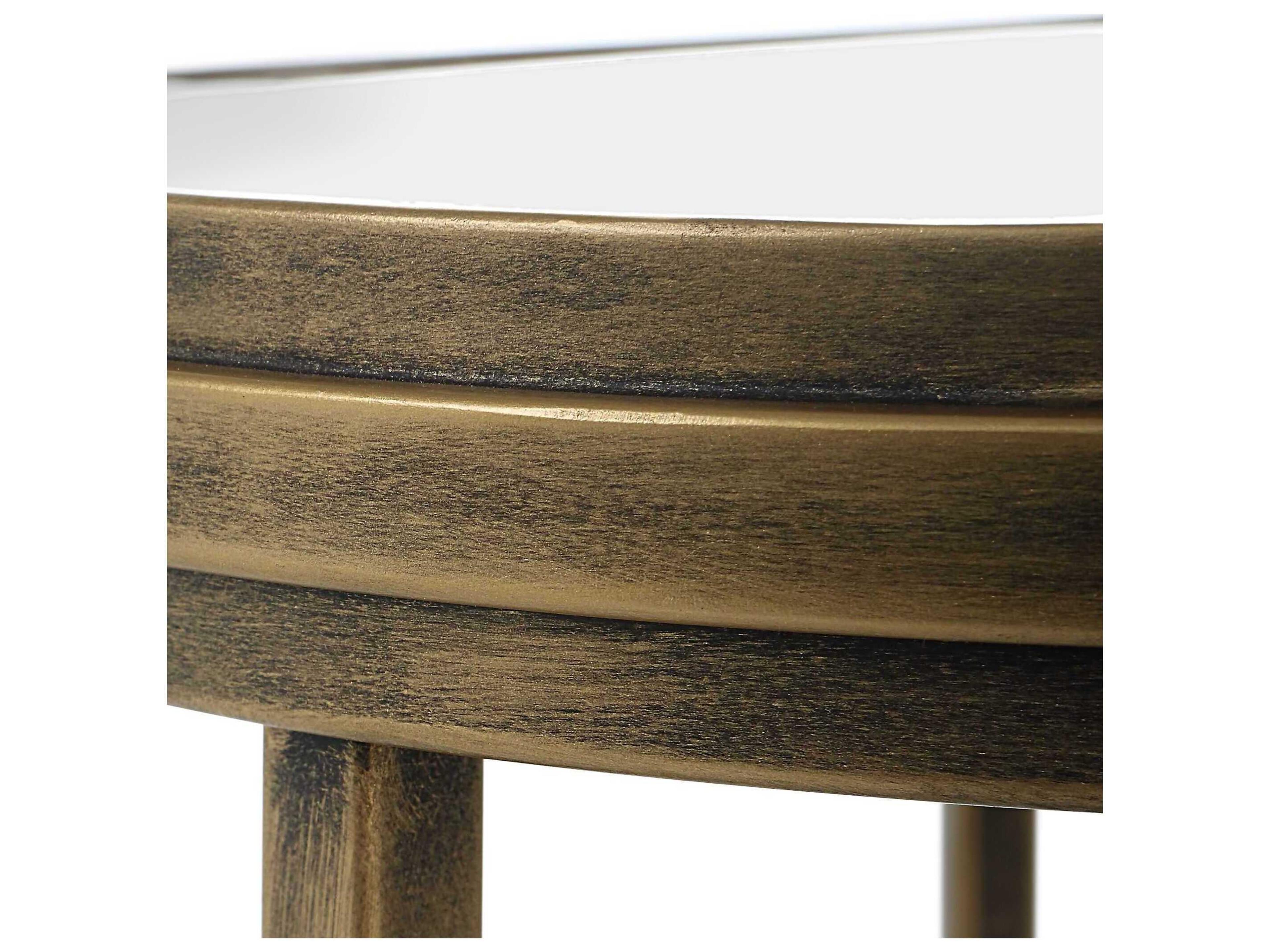 Luxecor Illumination Round Mirror Antique Brushed Gold End Table