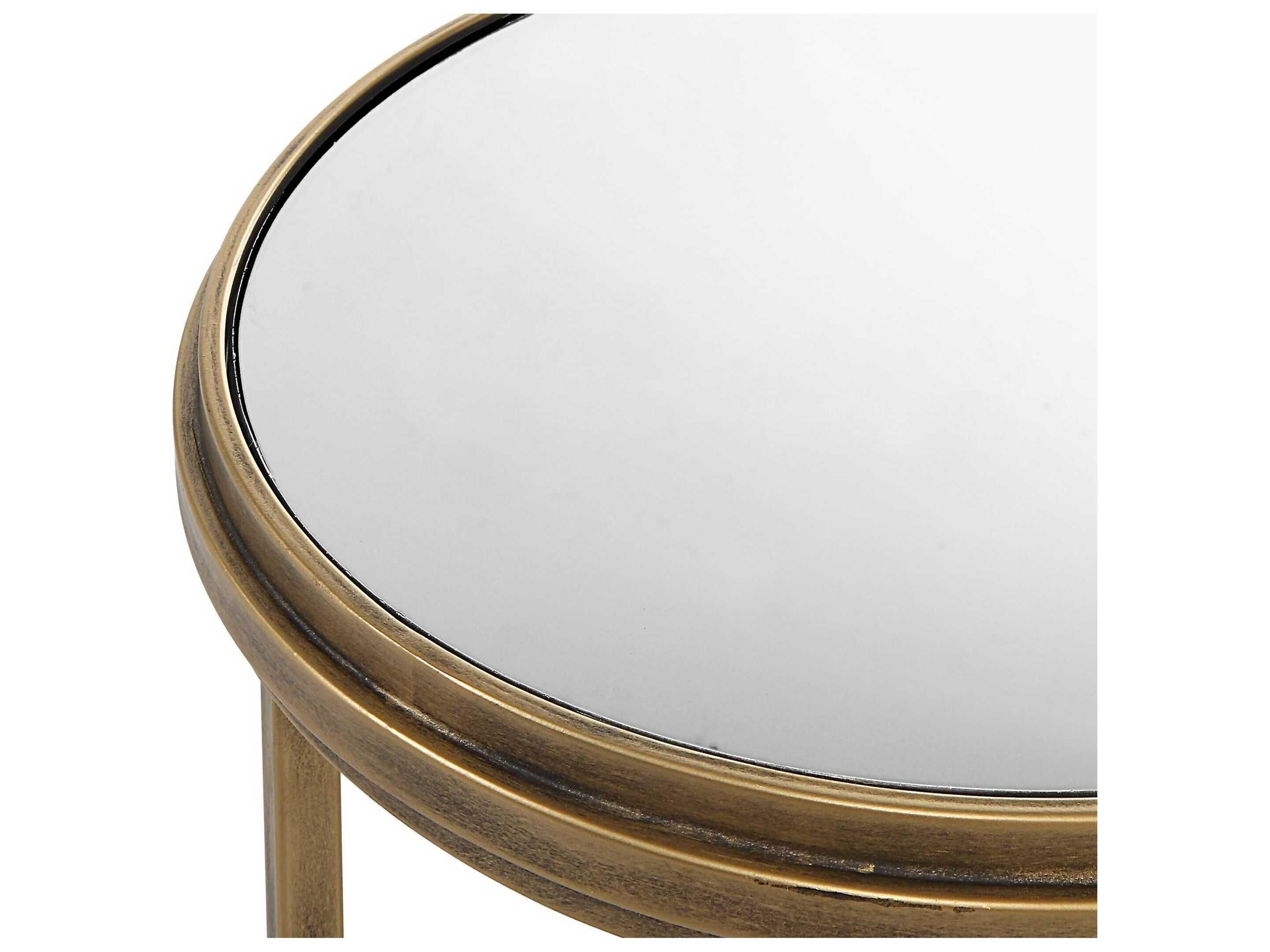 Luxecor Illumination Round Mirror Antique Brushed Gold End Table