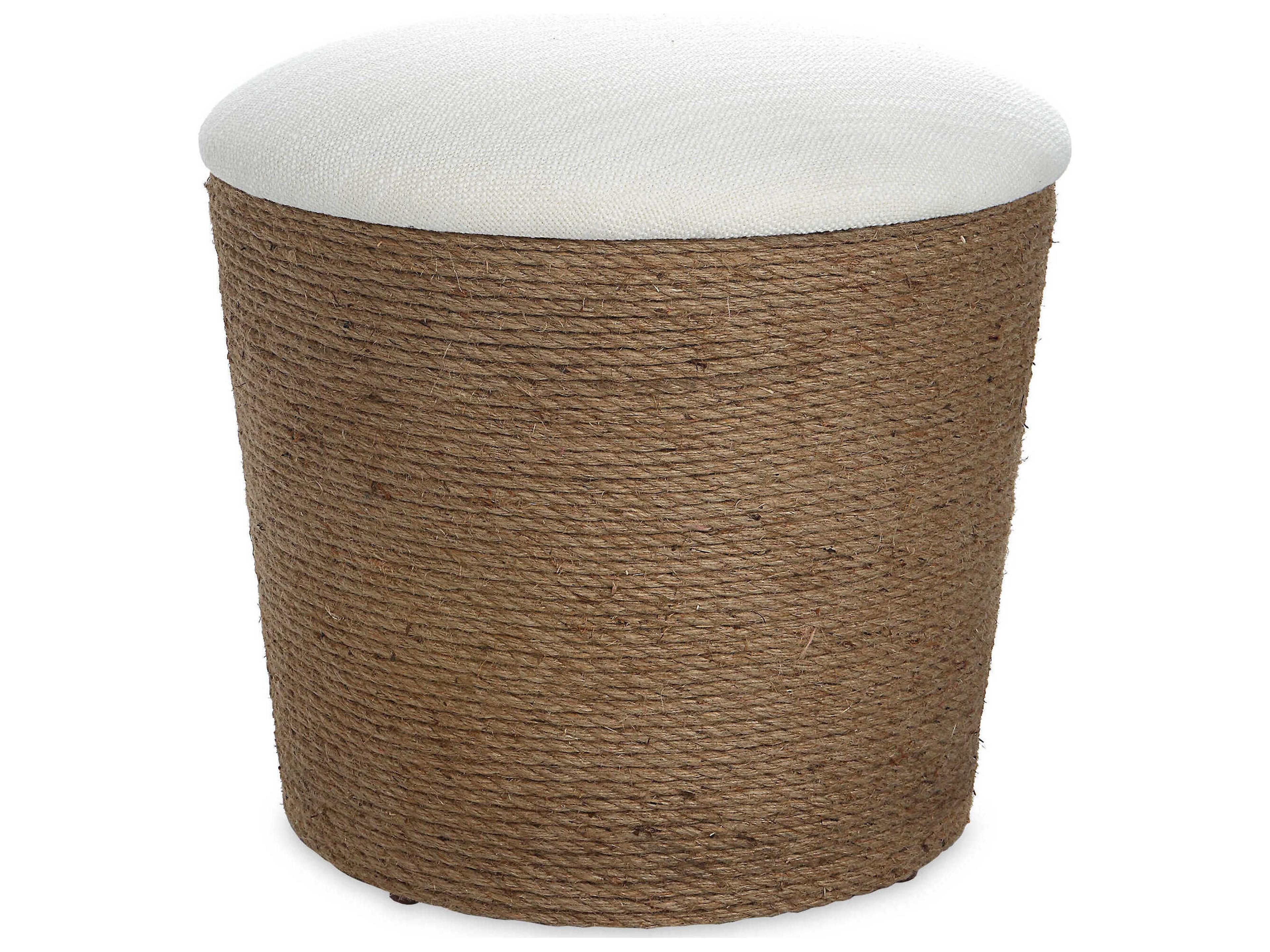 Illumination Natural Off White Brown Upholstered Ottoman