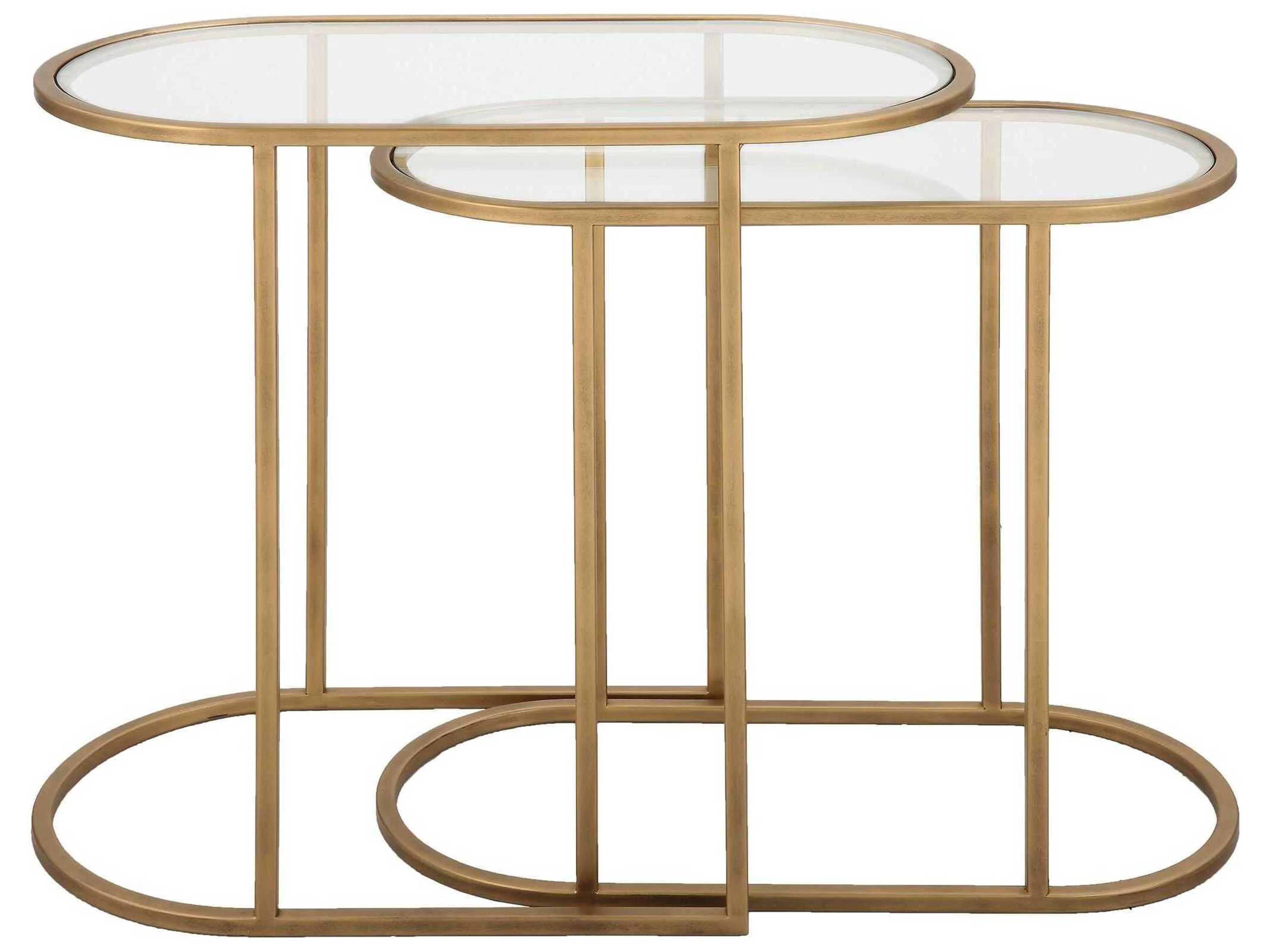 Luxecor Illumination Oval Glass Antique Brushed Brass End Table